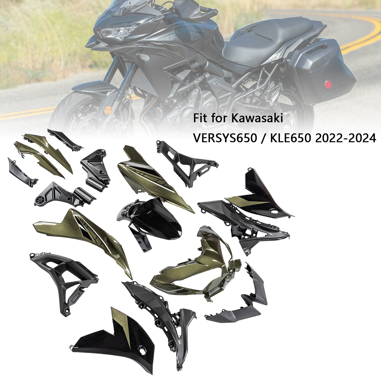 Amotopart 2022-2024 Kawasaki VERSYS 650 KLE ABS Kit de carenado verde oscuro
