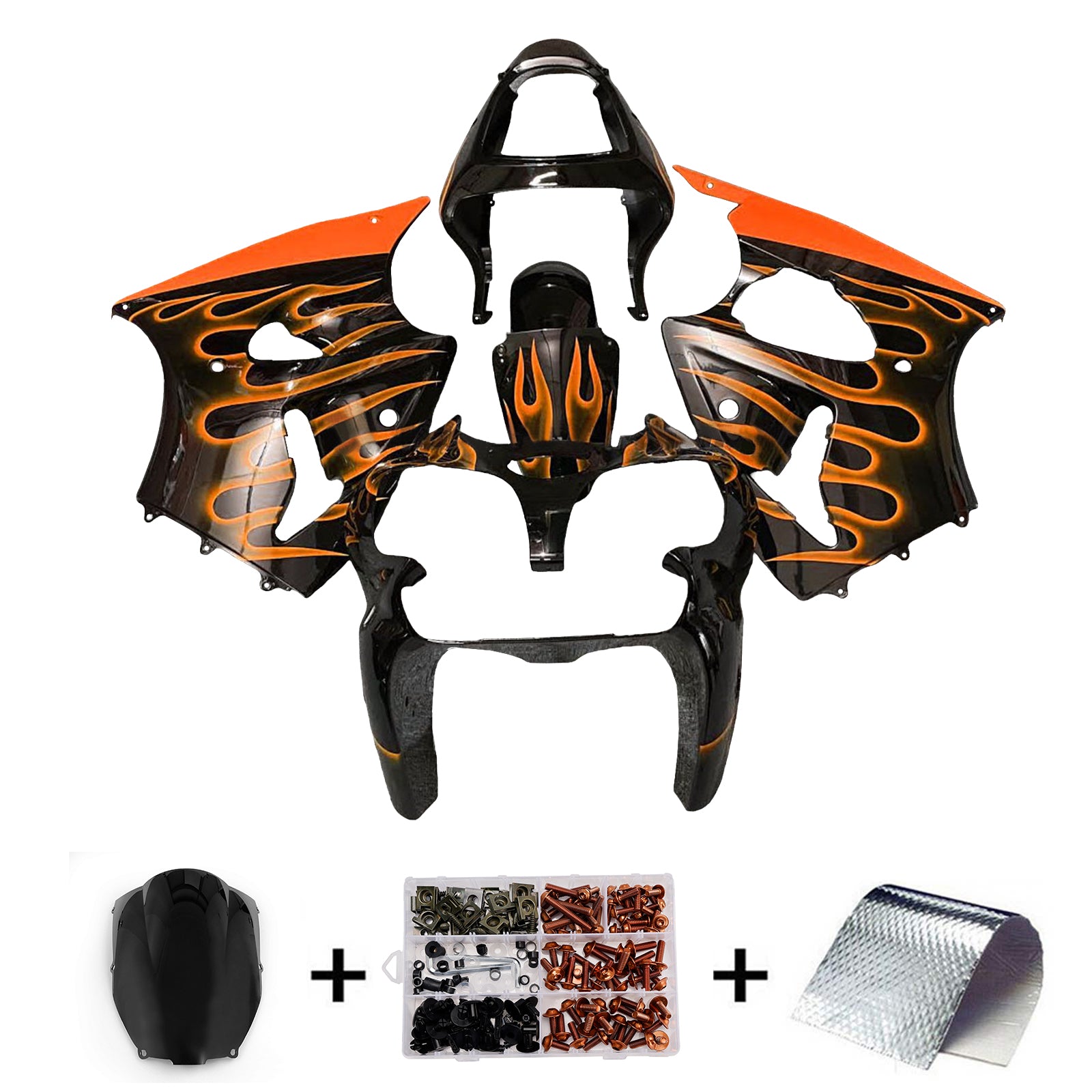 Amotopart Kawasaki 00-02 ZX6R 636 & 05-08 ZZR600 Orange-Schwarz-Verkleidungssatz