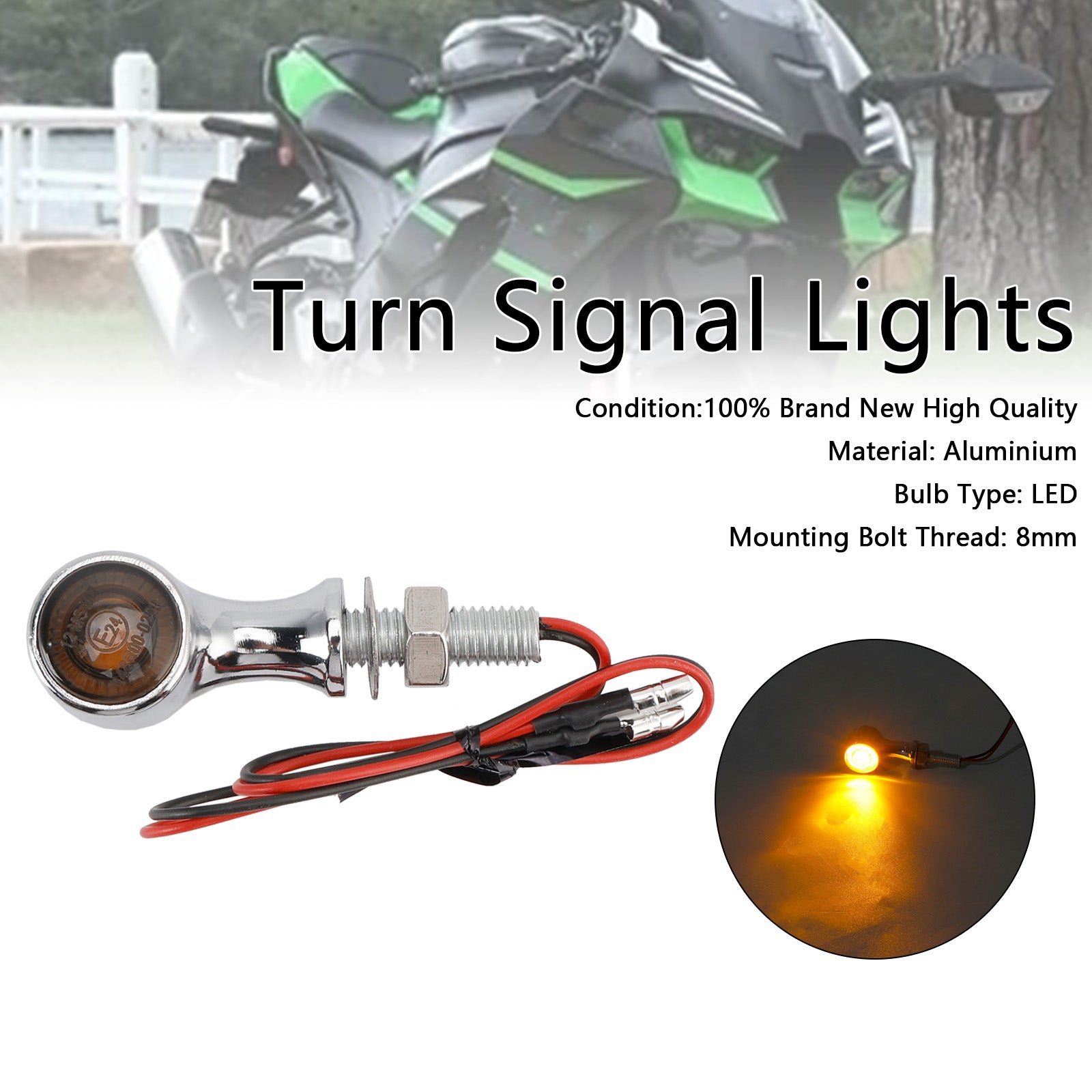 Universal Motorcycle 12V LED Turn Signal Indicator Light 8mm