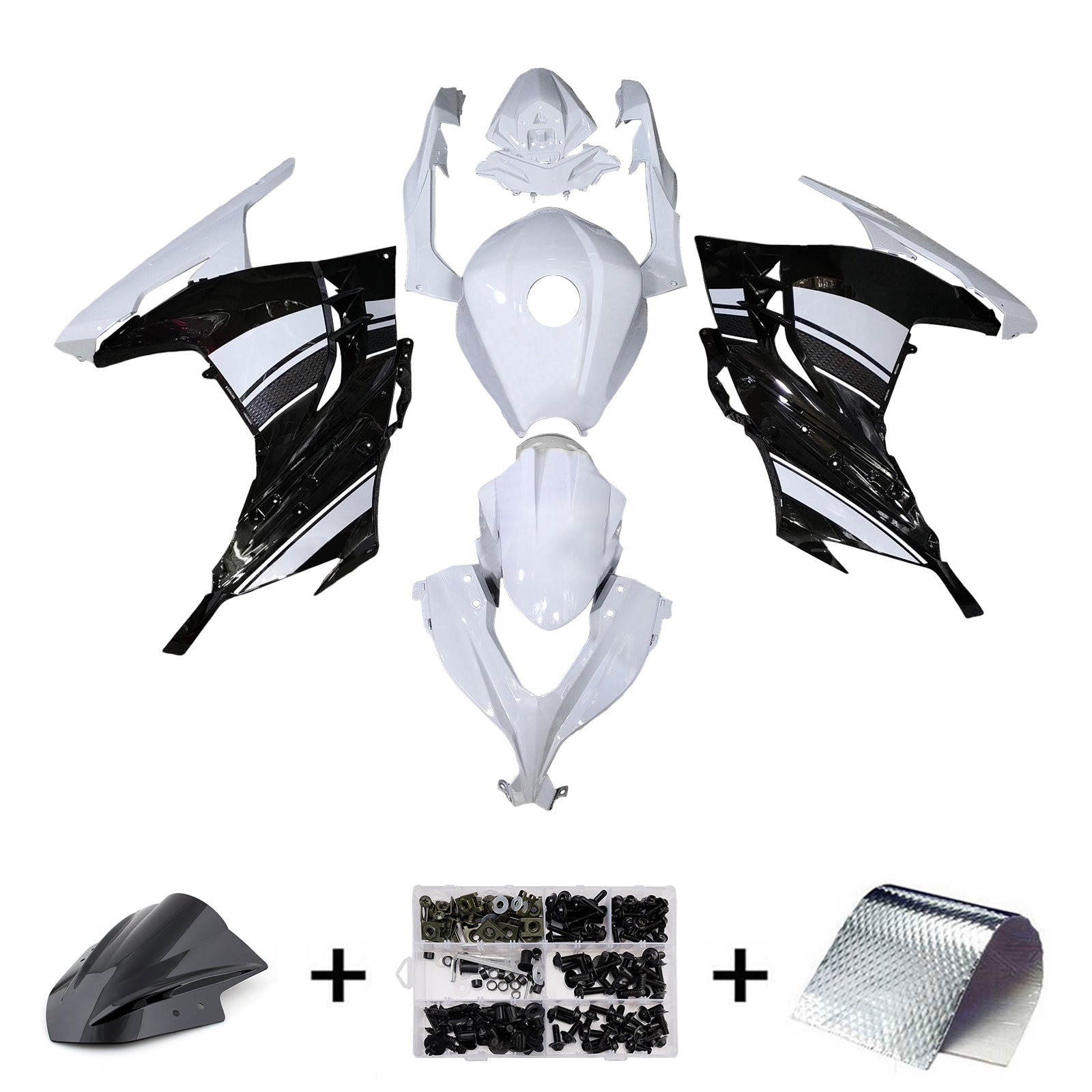 Amotopart 2013-2024 Kawasaki EX300 Ninja300 White Black Fairing Kit