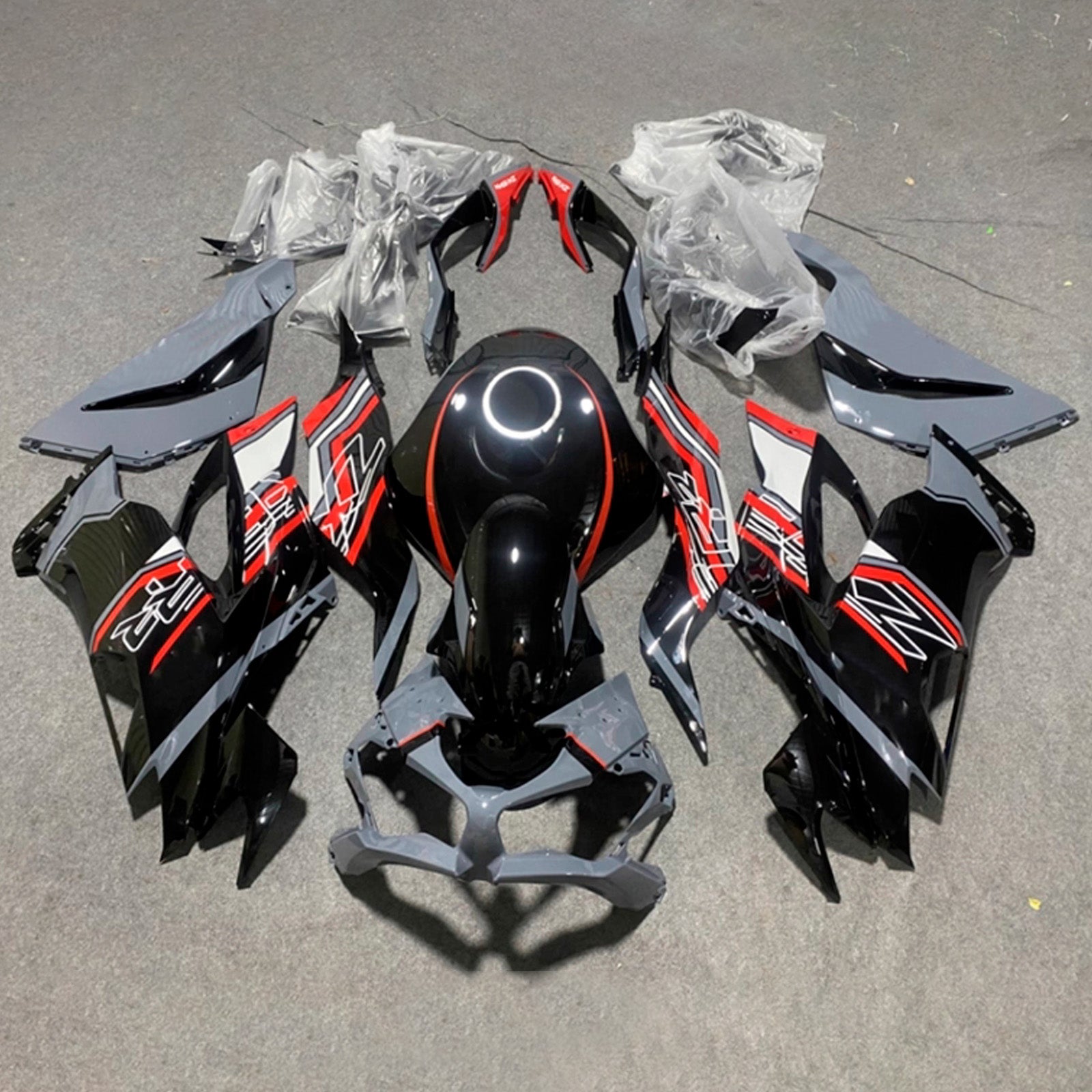 Amotopart 2019-2023 Kawasaki ZX6R Black Gray Red Fairing Kit