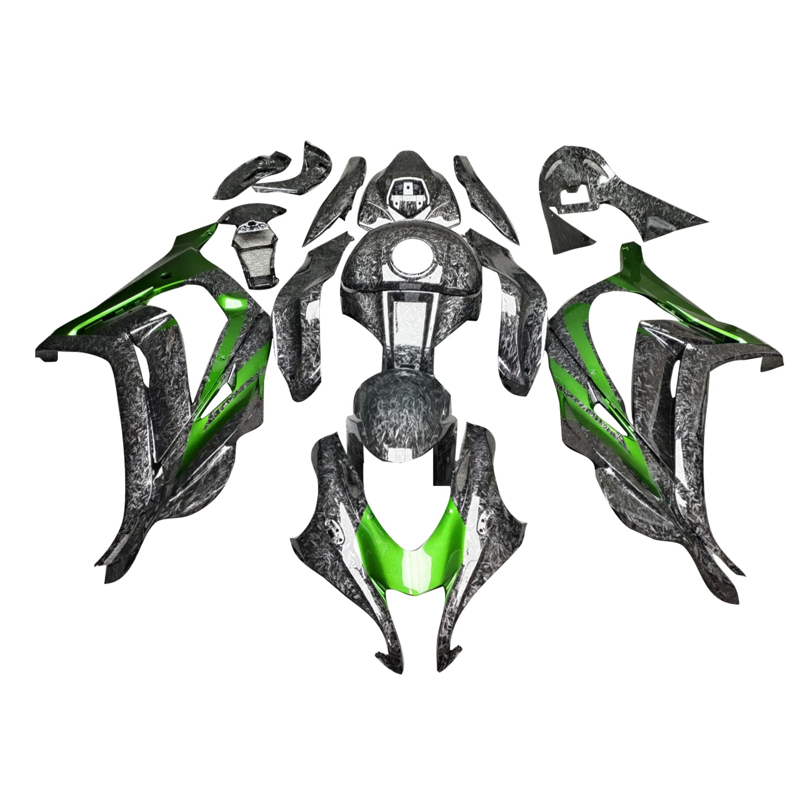 Amotopart 2016-2020 Kawasaki ZX10R Forged Carbon Faser Muster Grünverkleidungskit