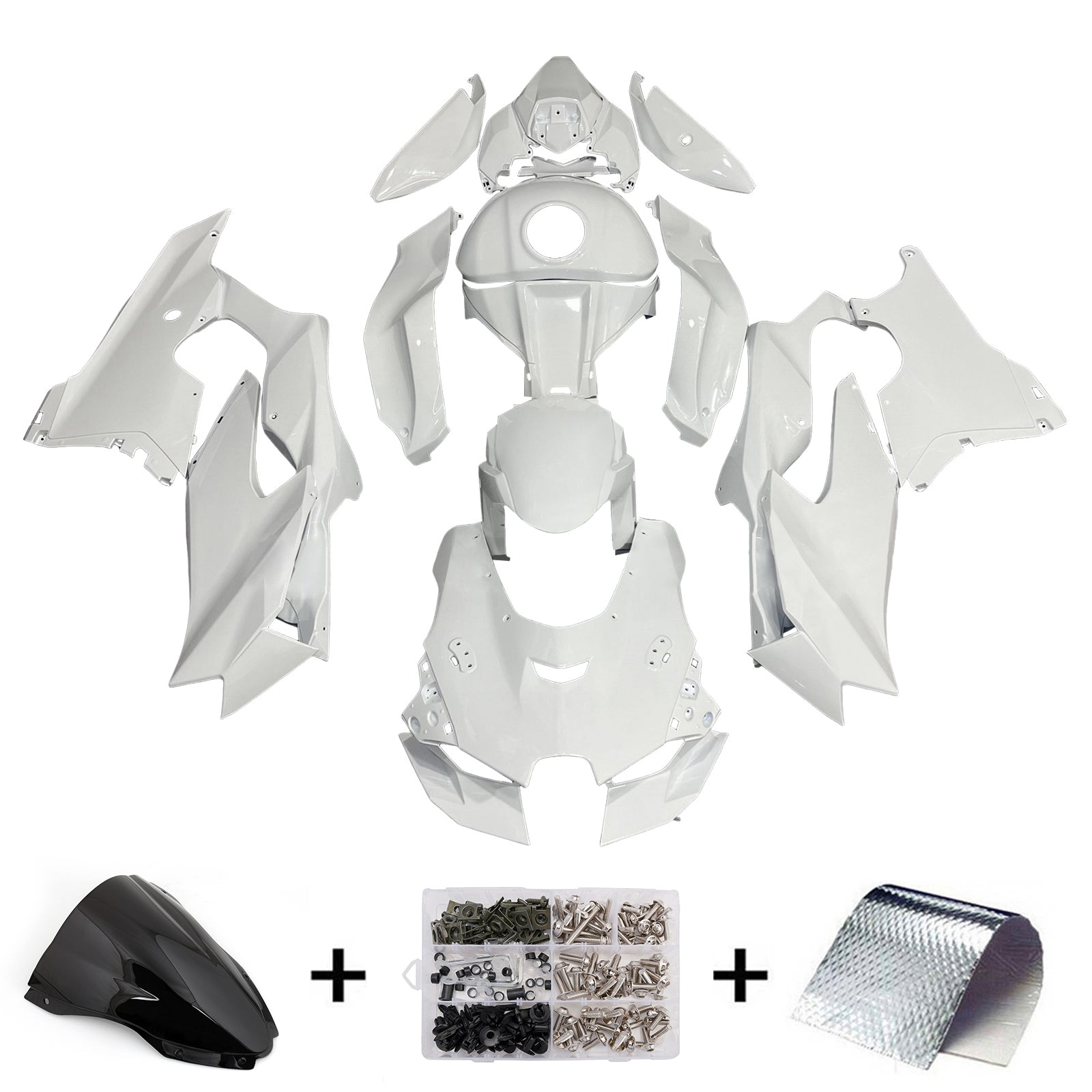 Amotopart 2021-2025 Kawasaki ZX14R ZZR1400 White Fairing Kit