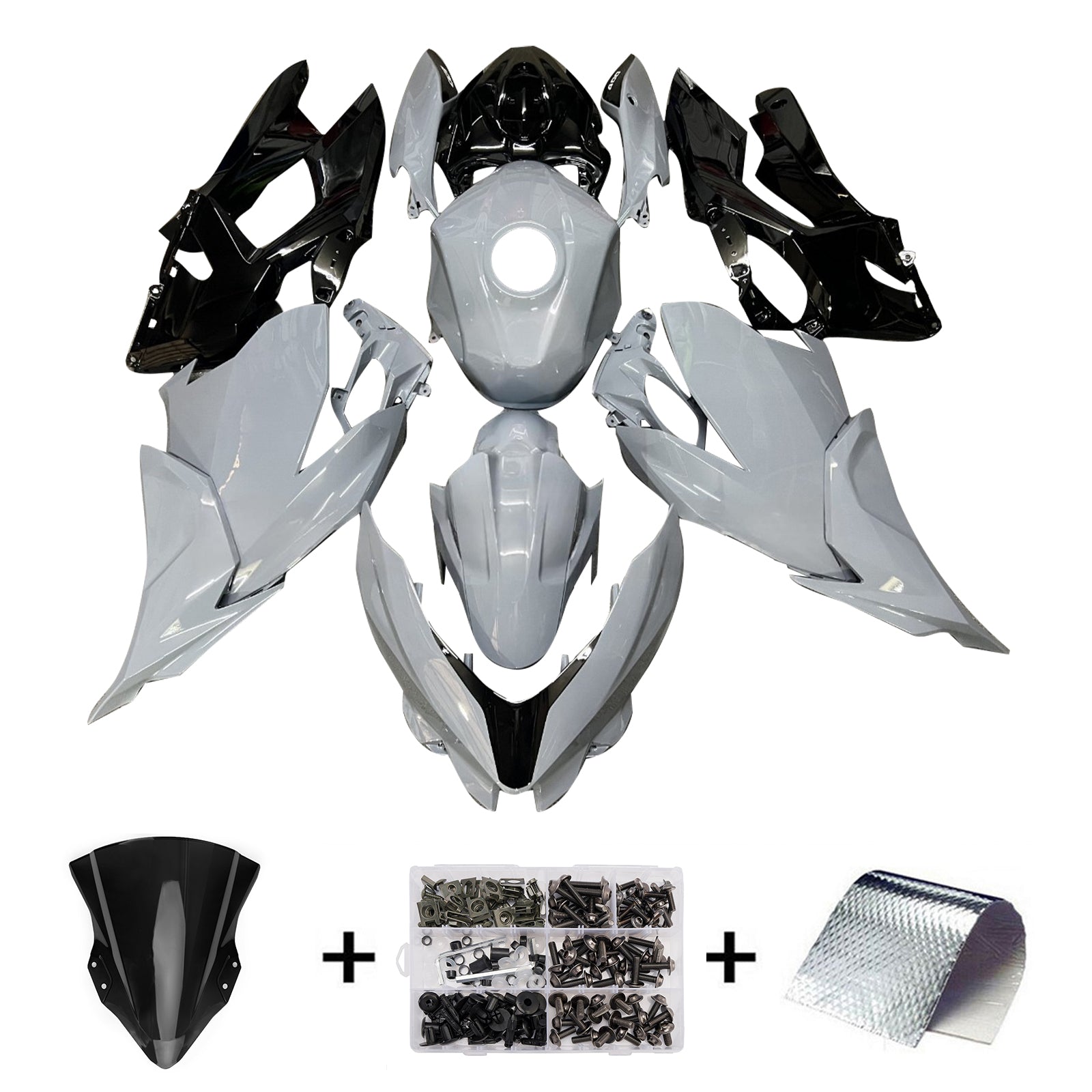 Amotopart 2018-2024 Kawasaki EX400 Ninja400 Black Gray Fairing Kit