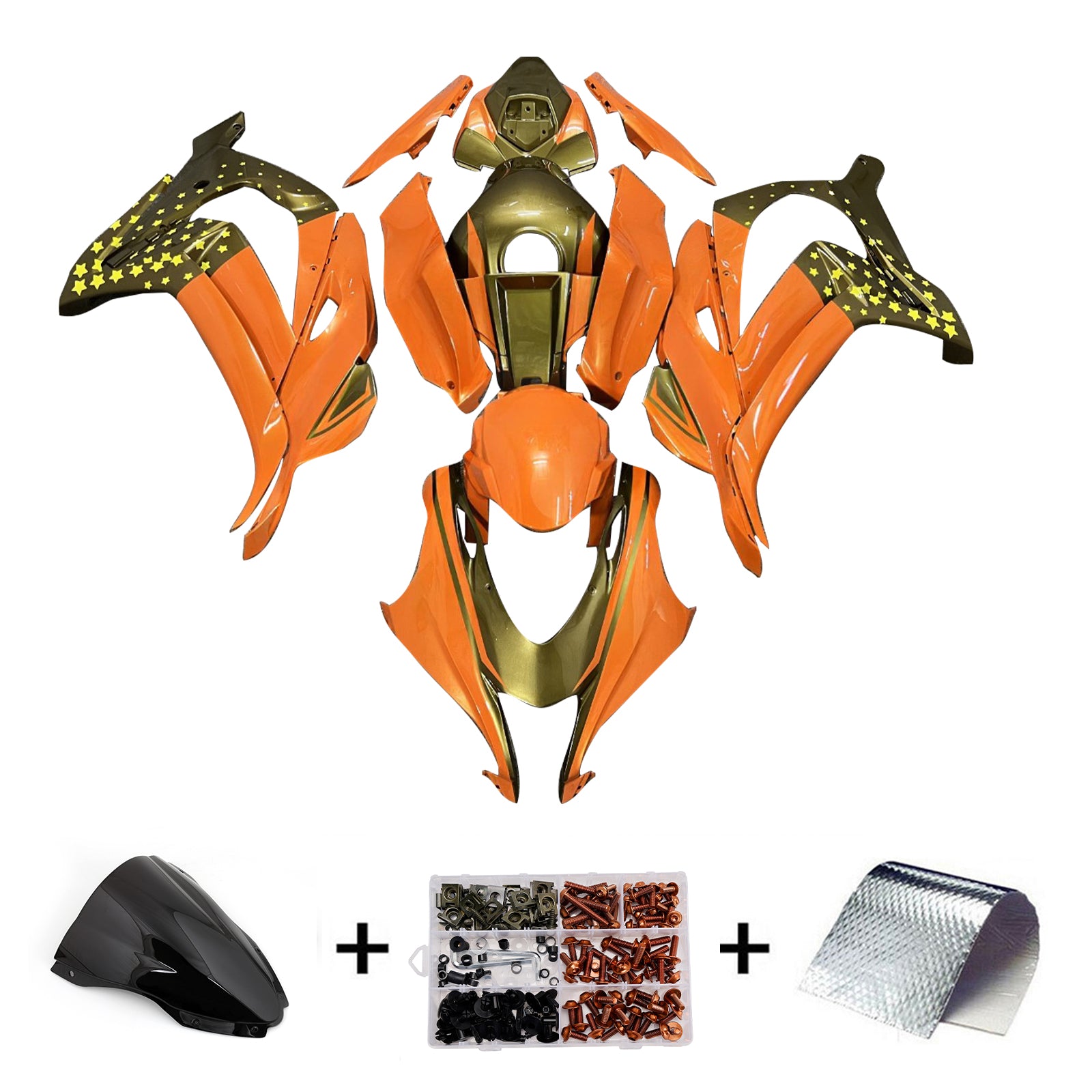 Amotopart 2016-2020 Kawasaki ZX10R Orange Gold Fairing Kit