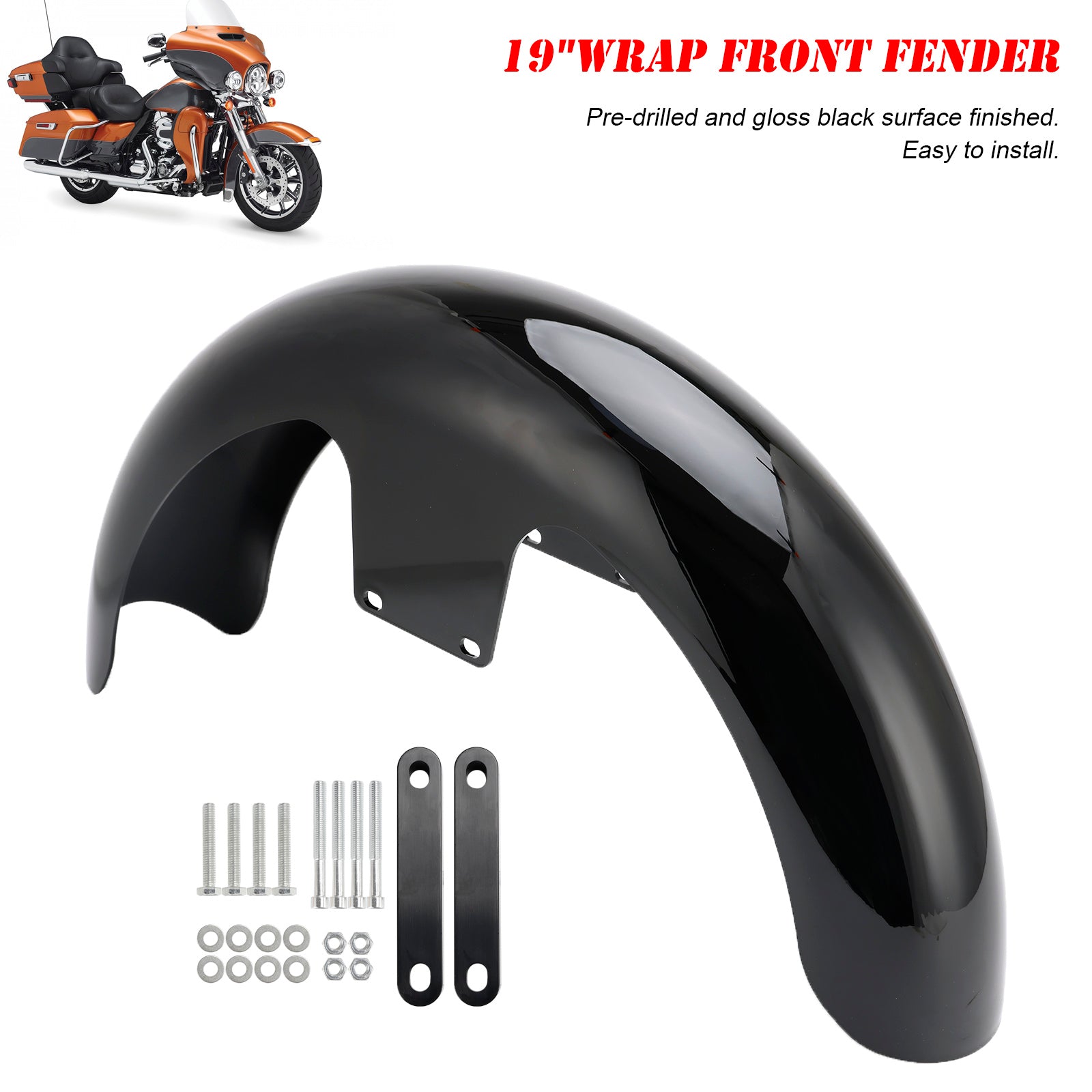 Touring Electra Street Road Glide Bag gers FLHT FLHR19" Wrap Front Fender ABS