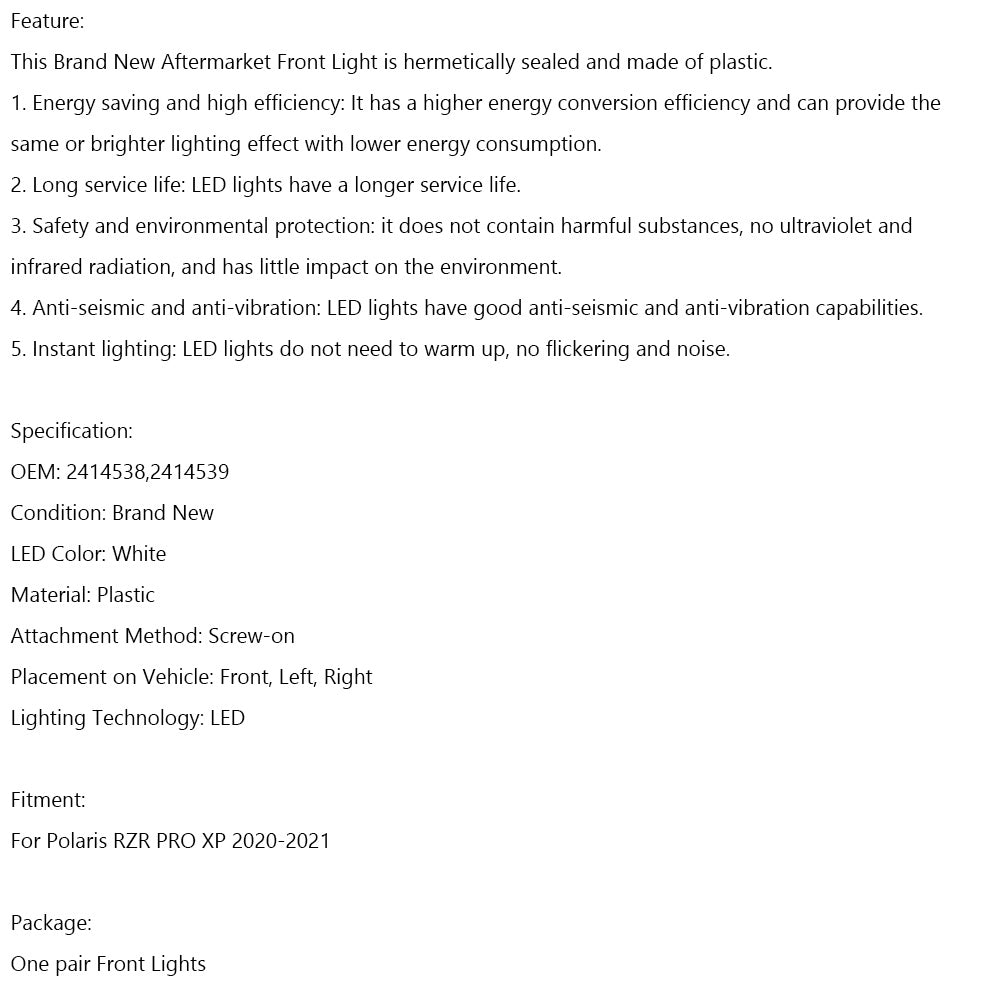2020-2021 Front Signature Lights For Polaris RZR PRO XP 2414538 2414539