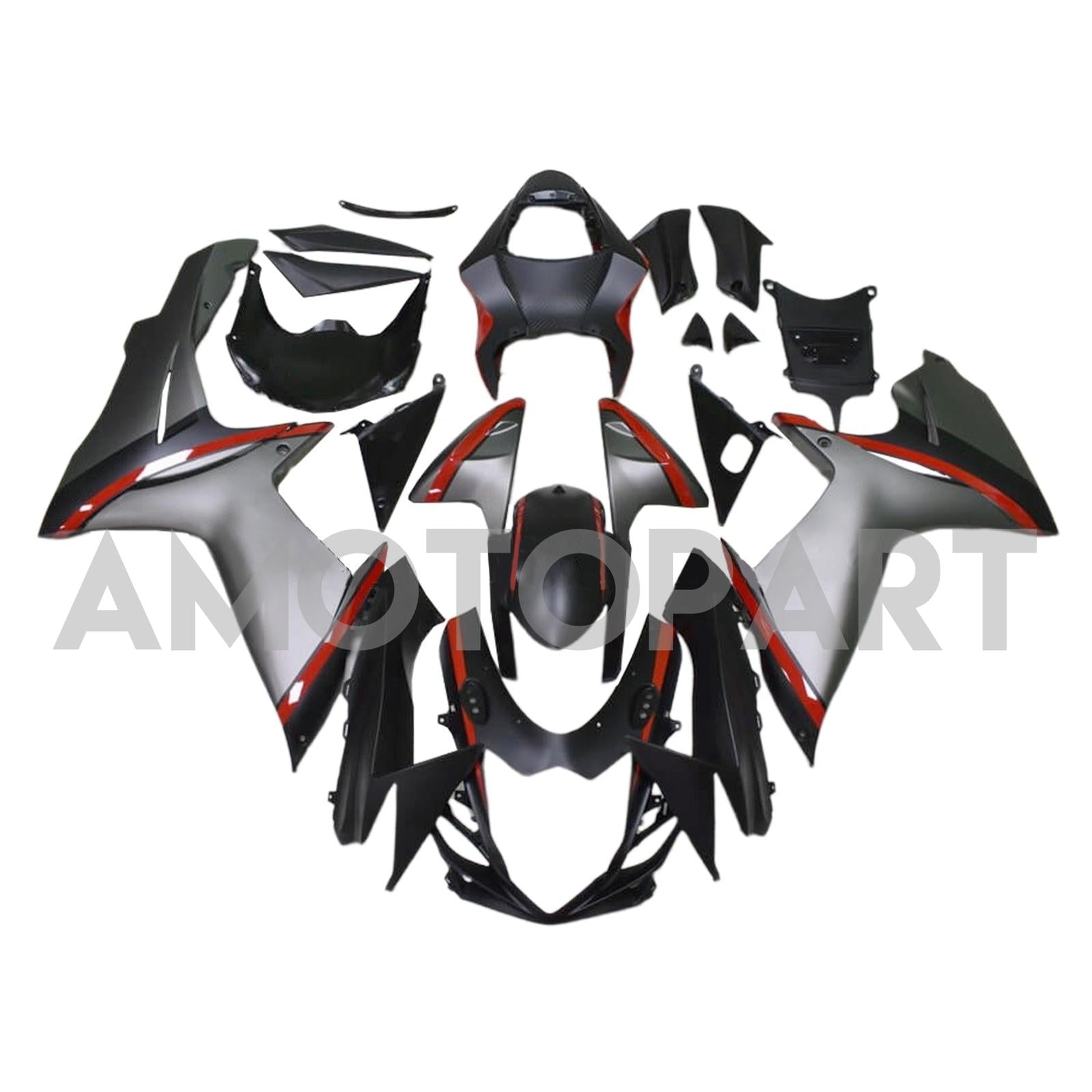 Amotopart 2011-2025 K11 GSXR 600/750 Suzuki Black&Grey and Red Stripe Fairing Kit
