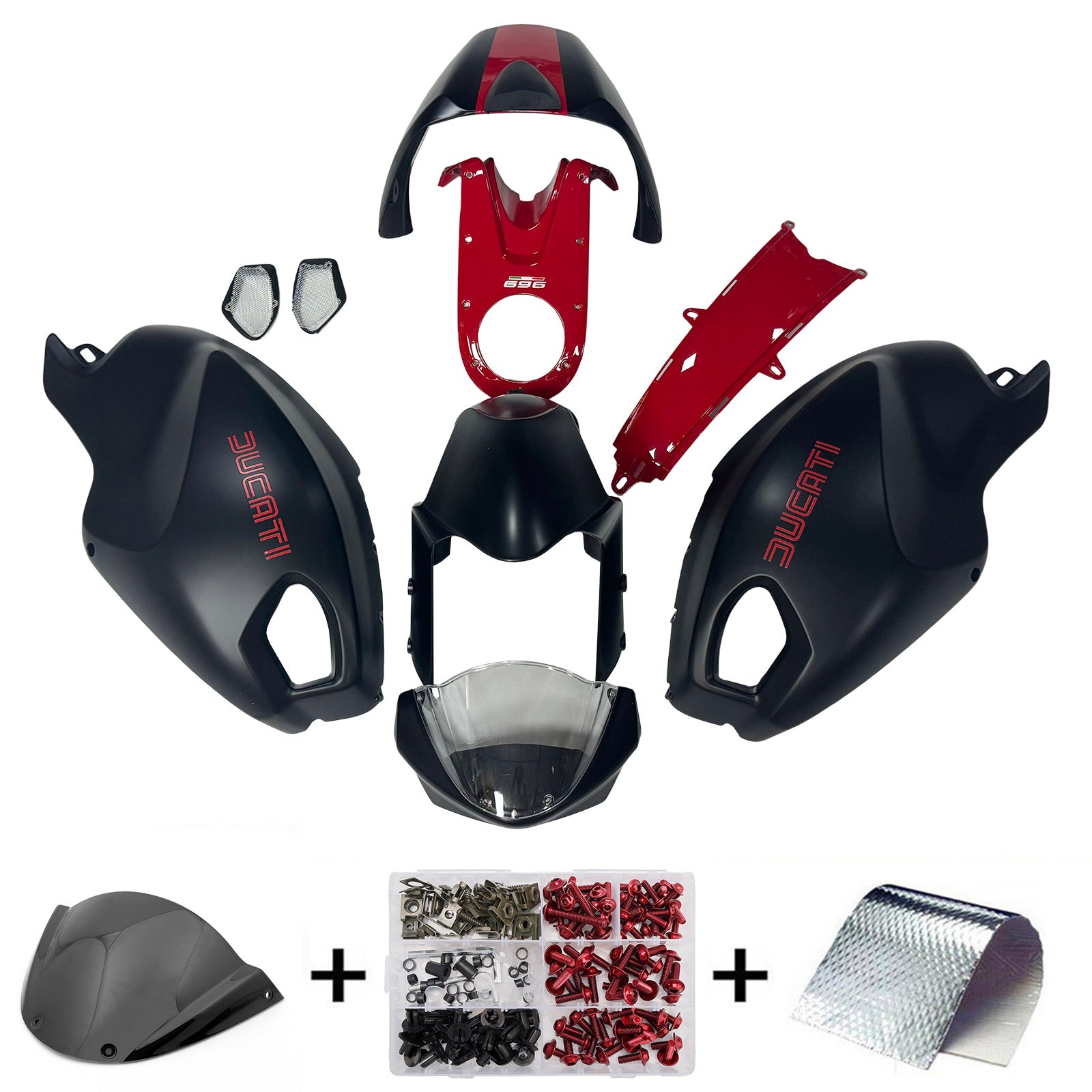 Amotopart All Years Ducati Monster 696/796/1100 S EVO White Red Fairing Kit