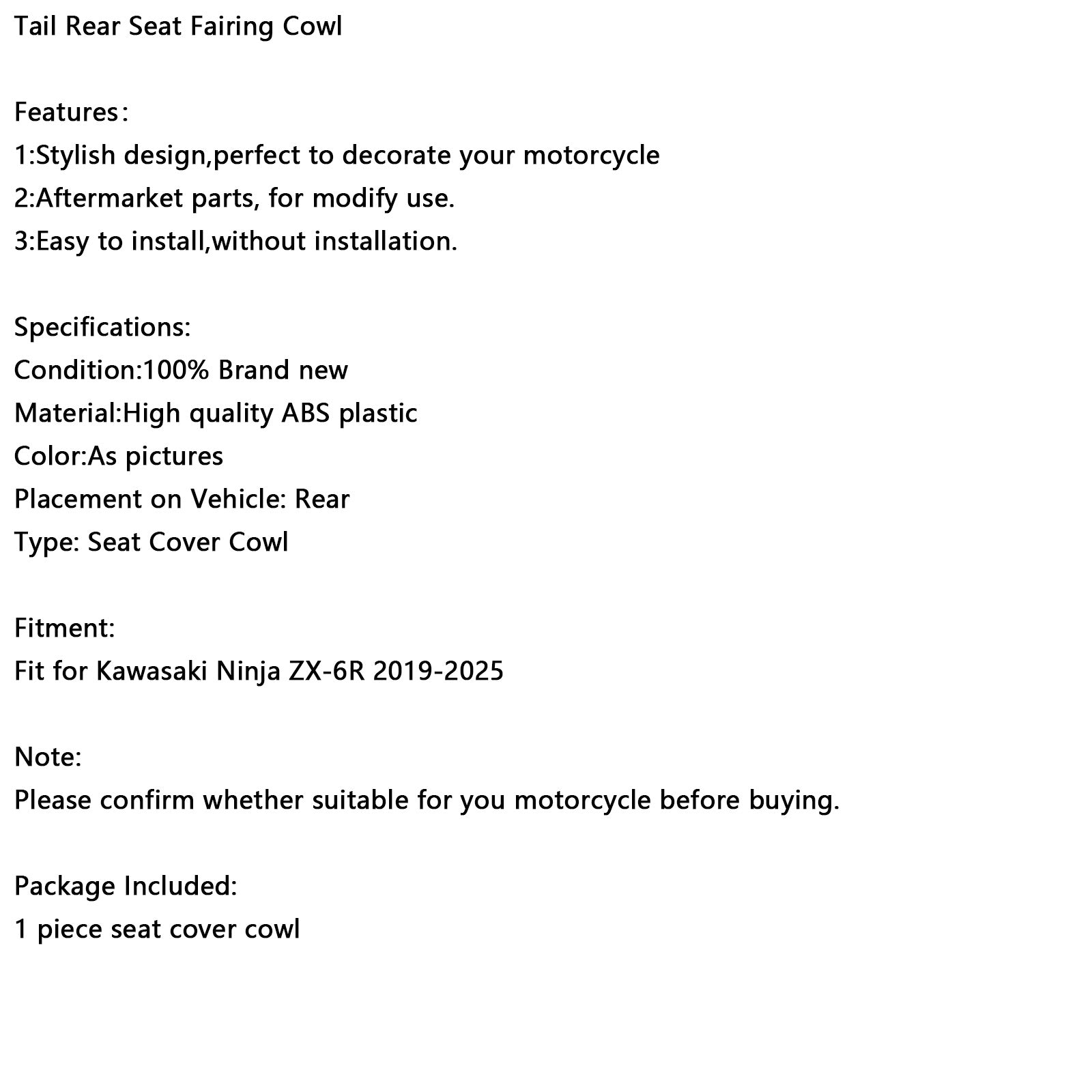 2019-2025 Kawasaki ZX6R ZX-6R Racing Tail Rear Seat Fairing Cowl