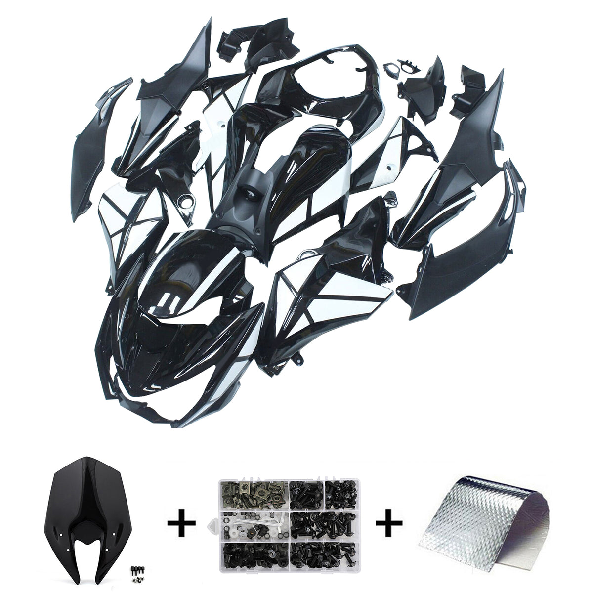 Amotopart 2013-2018 Kawasaki Z800 Black White Fairing Kit