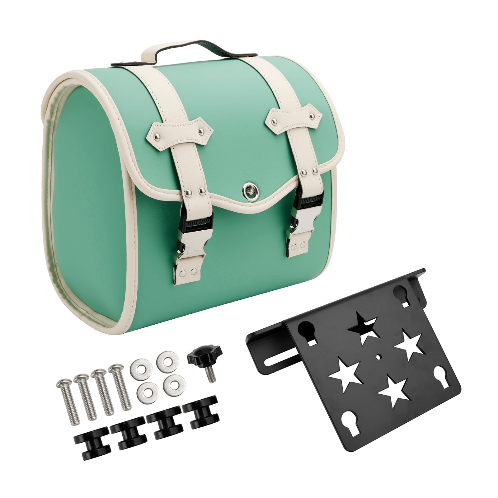 Motor Saddlebag & Brcket Kit Side Storage Universal Quick Release Green