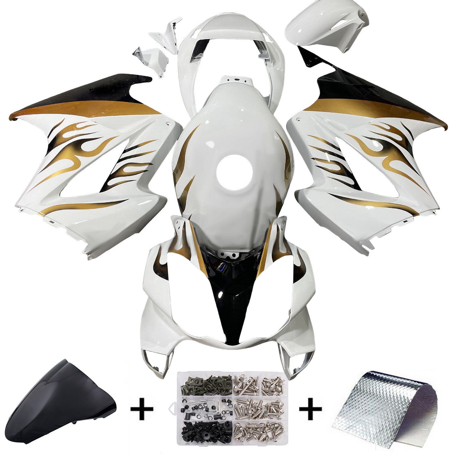 Amotopart 2002-2012 Honda VFR800 White Gold Fairing Kit