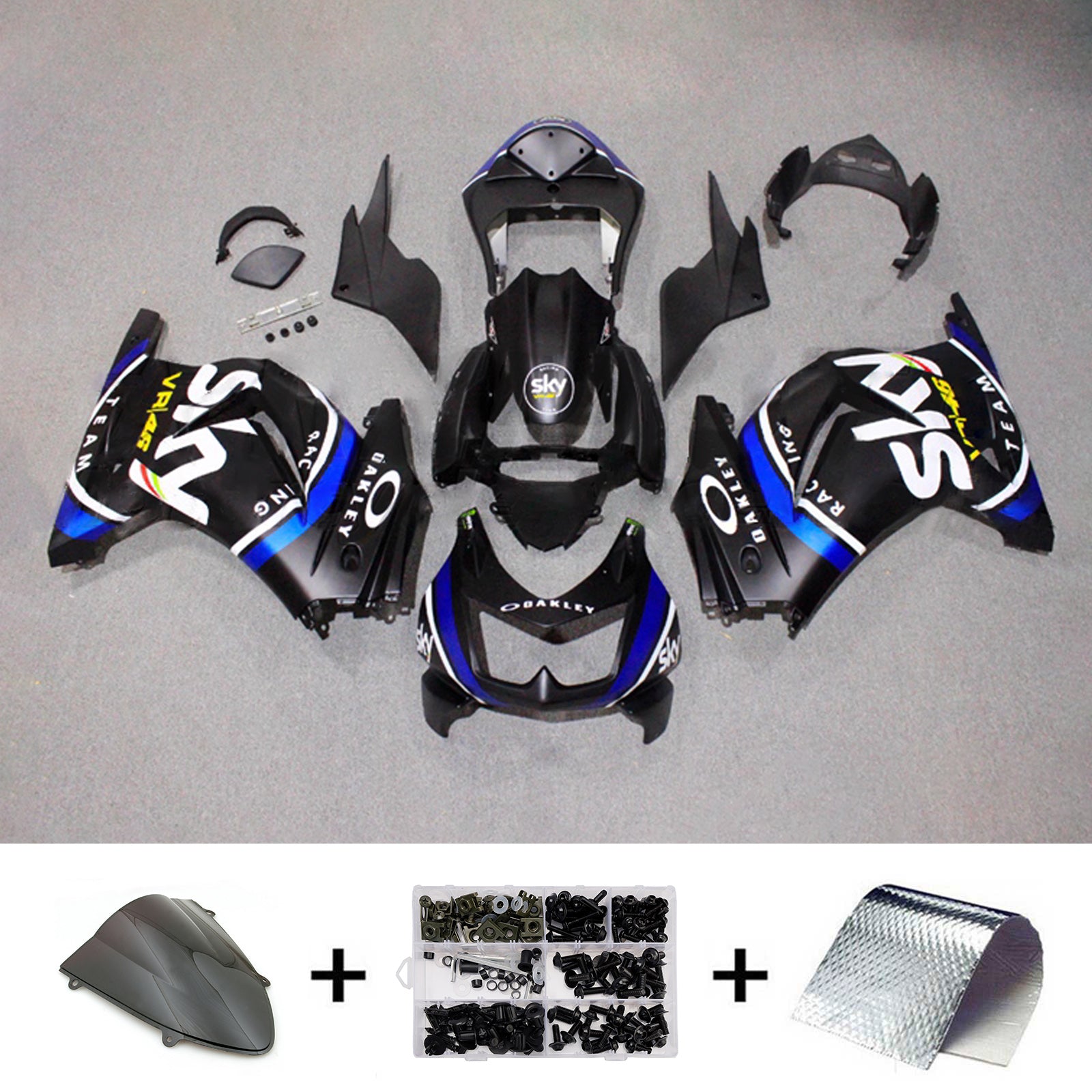 Amotopart 2008-2012 Kawasaki EX250/Ninja250R Black White Blue Fairing Kit