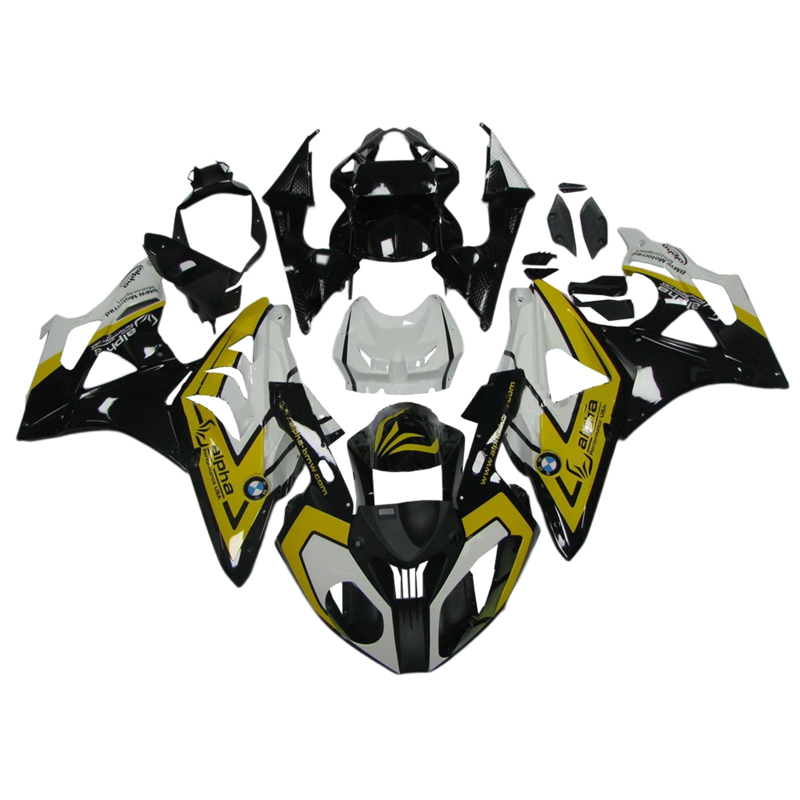 Amotopart BMW S1000RR 2009-2014 Kit de carenado amarillo y negro