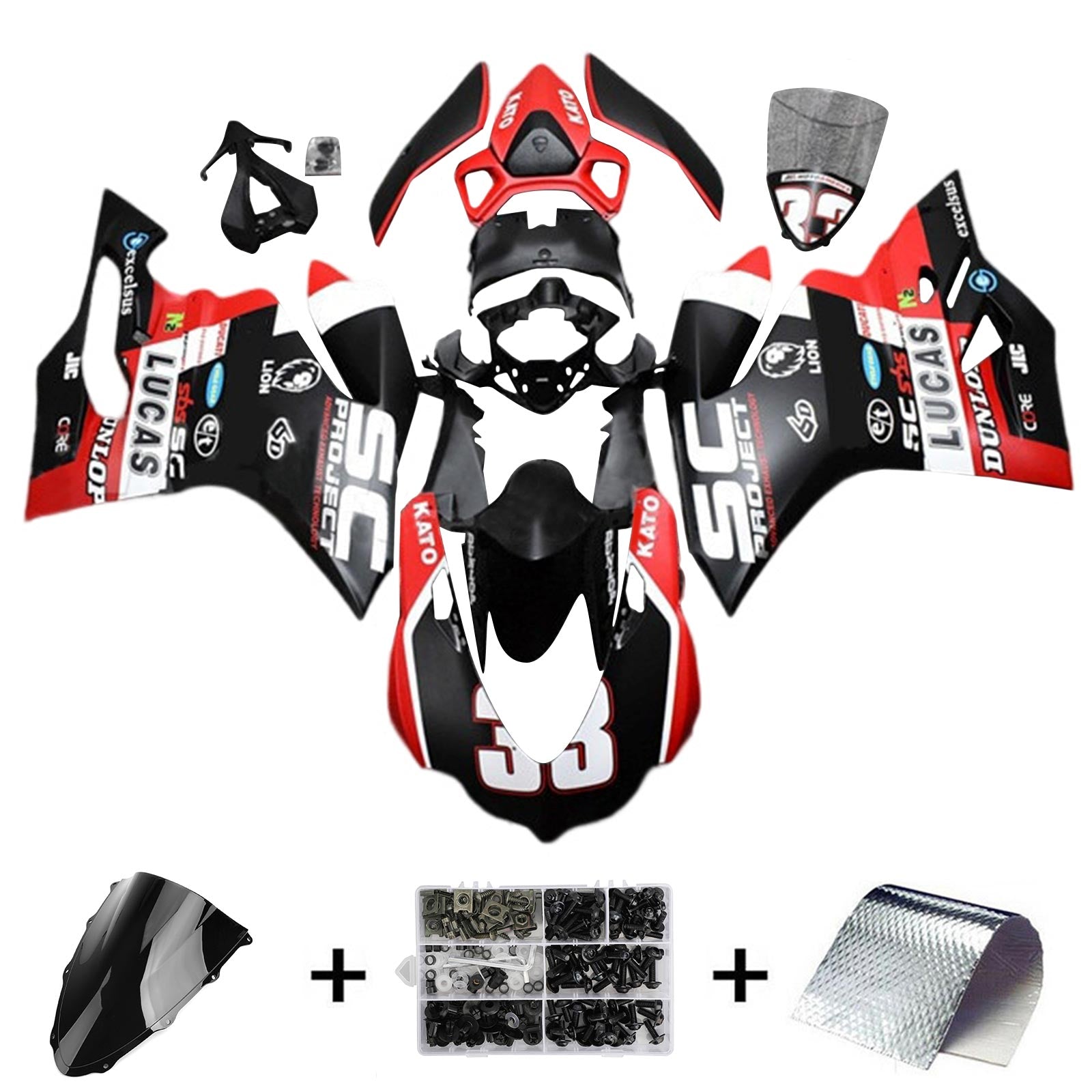 Amotopart 2015-2020 Ducati 959 Black Red with Decals Fairing Kit