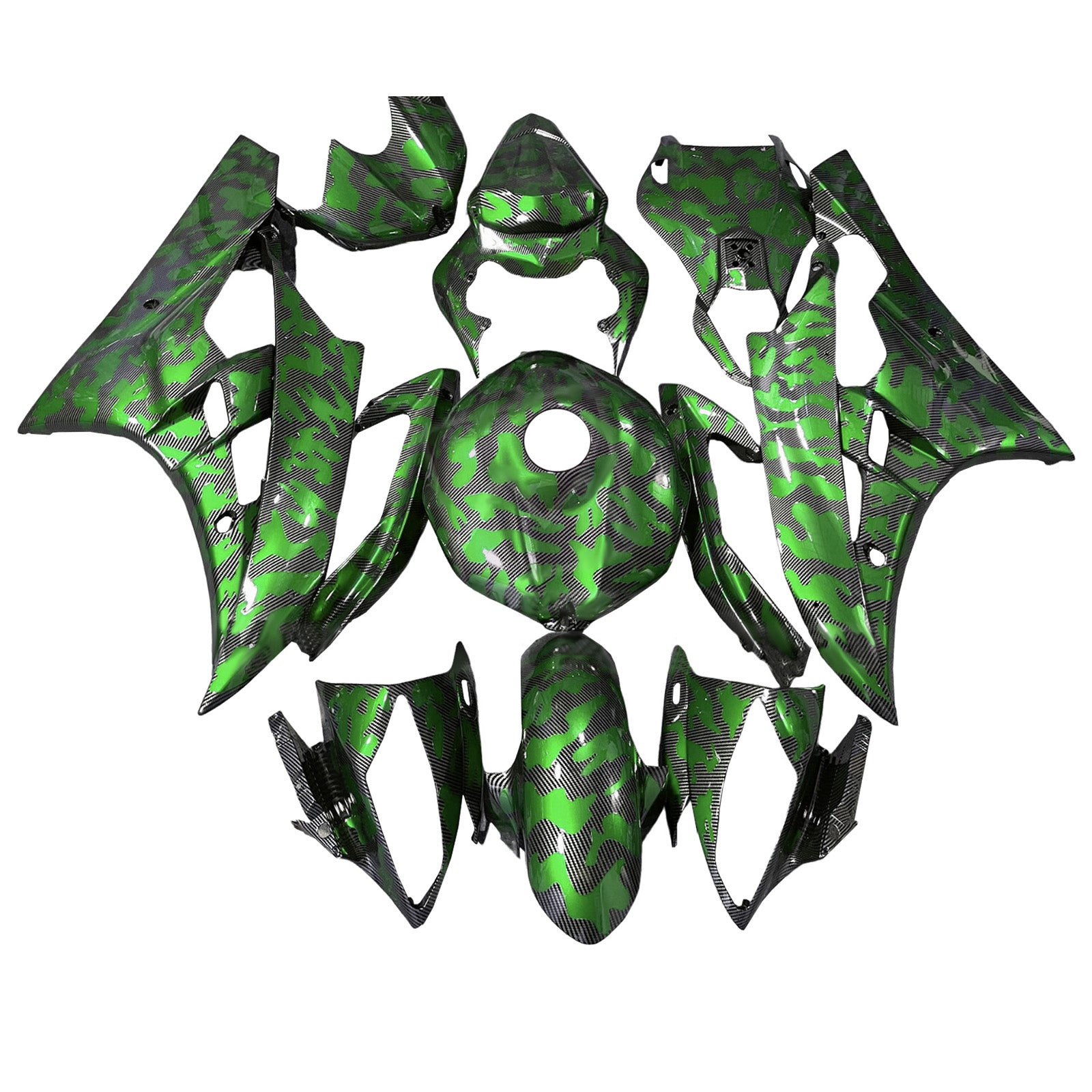 Amotopart 2006-2007 Yamaha YZF-R6 Green & Black Carbon Fiber Pattern Fairing Kit