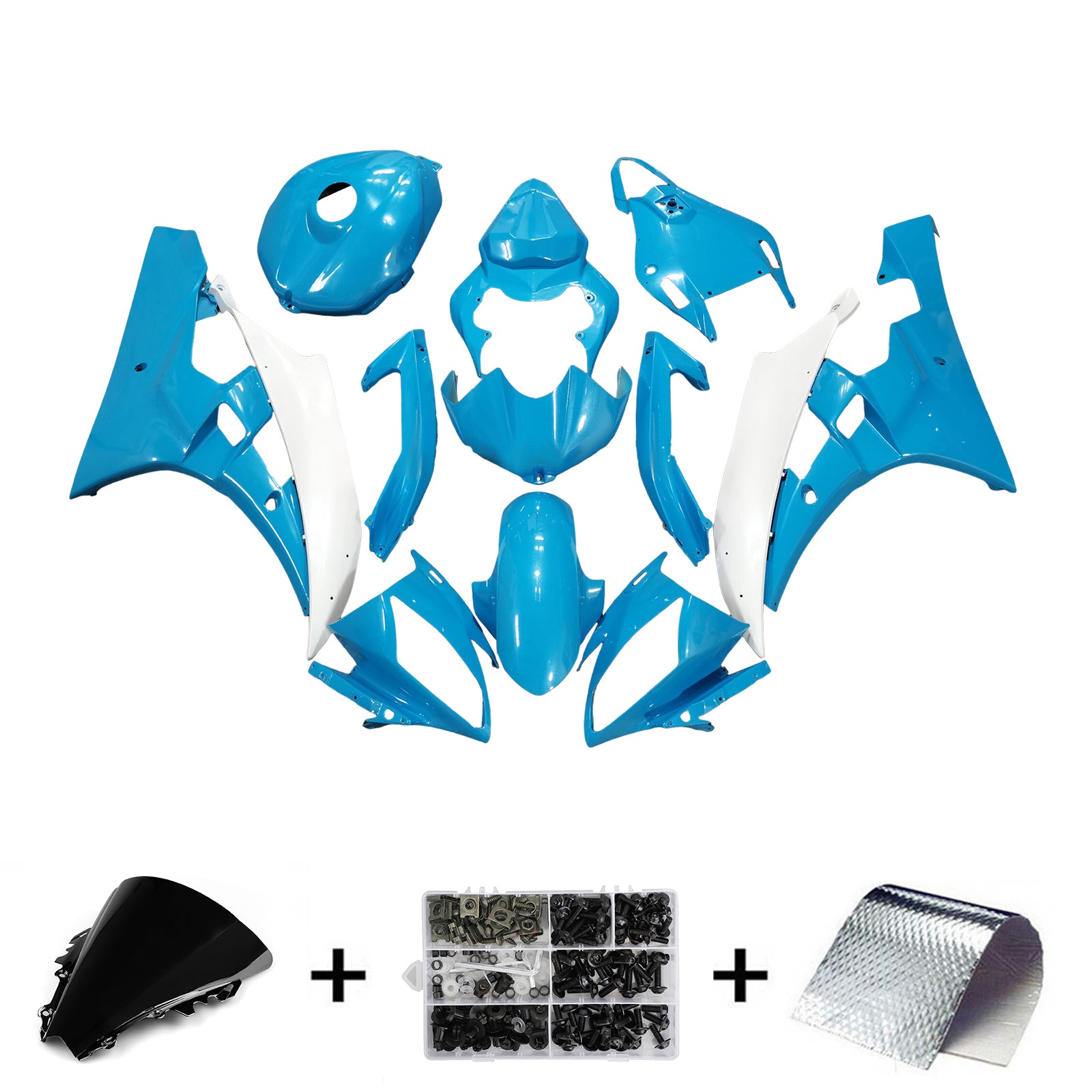 Amotopart 2006-2007 Yamaha YZF-R6 Blue & White Fairing Kit