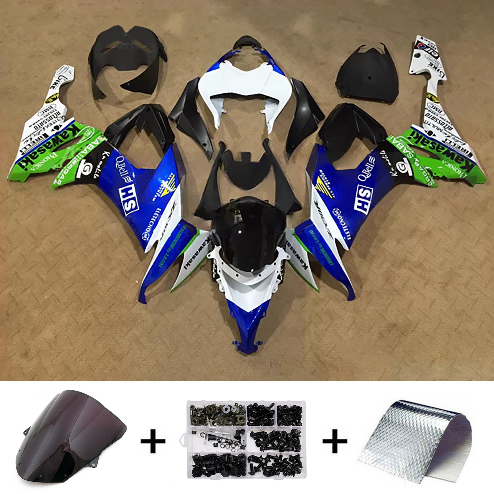 Amotopart 2008-2010 Kawasaki ZX10R Blue Black Green White Fairing Kit