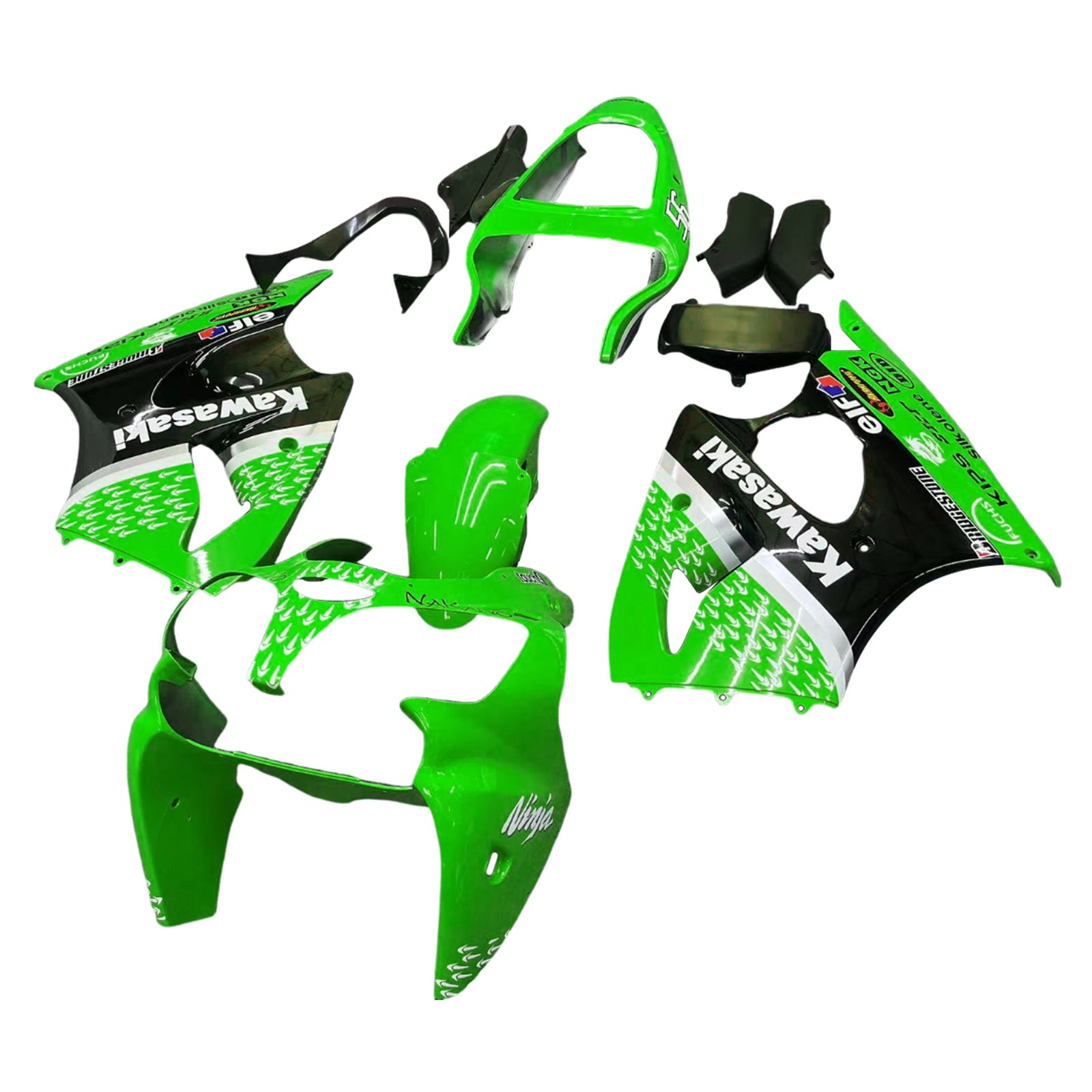Amotopart 2000-2002 Kawasaki ZX6R 636 2005-2008 Kawasaki ZZR600 Green Black Fairing Kit