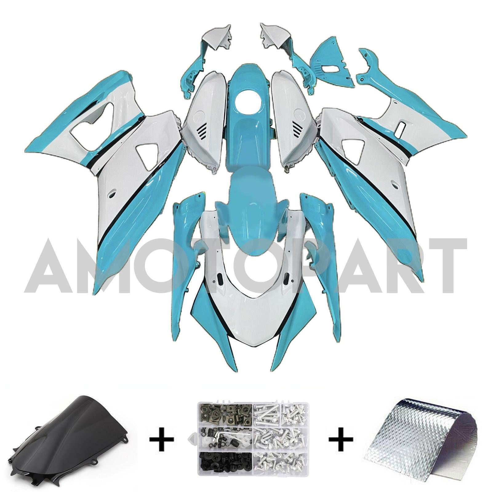 Amotopart 2021-2025 Yamaha YZF-R7 White Light Blue Fairing Kit