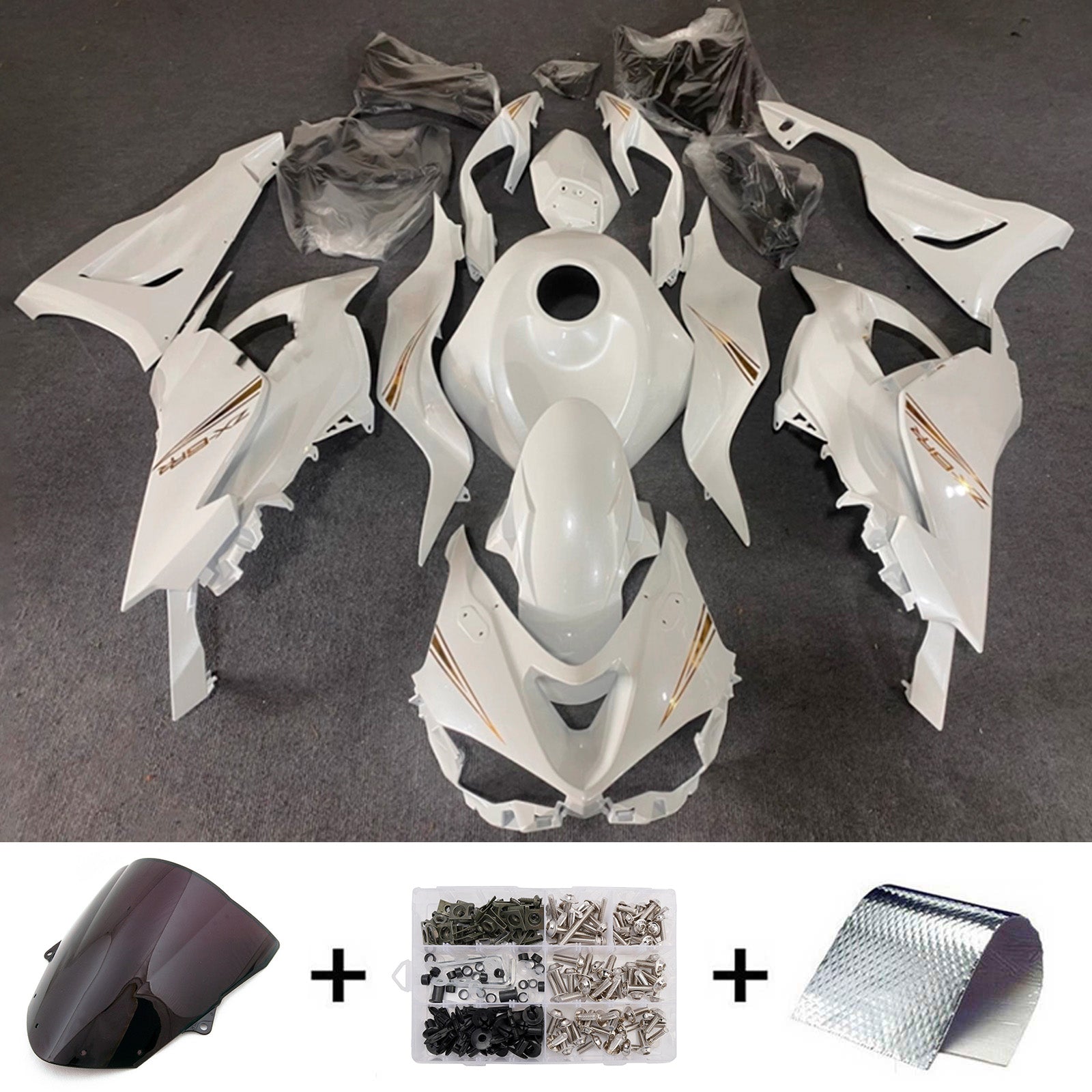 Amotopart 2024-2025 KawasakiΒ ZX-6R White Glod Fairing Kit