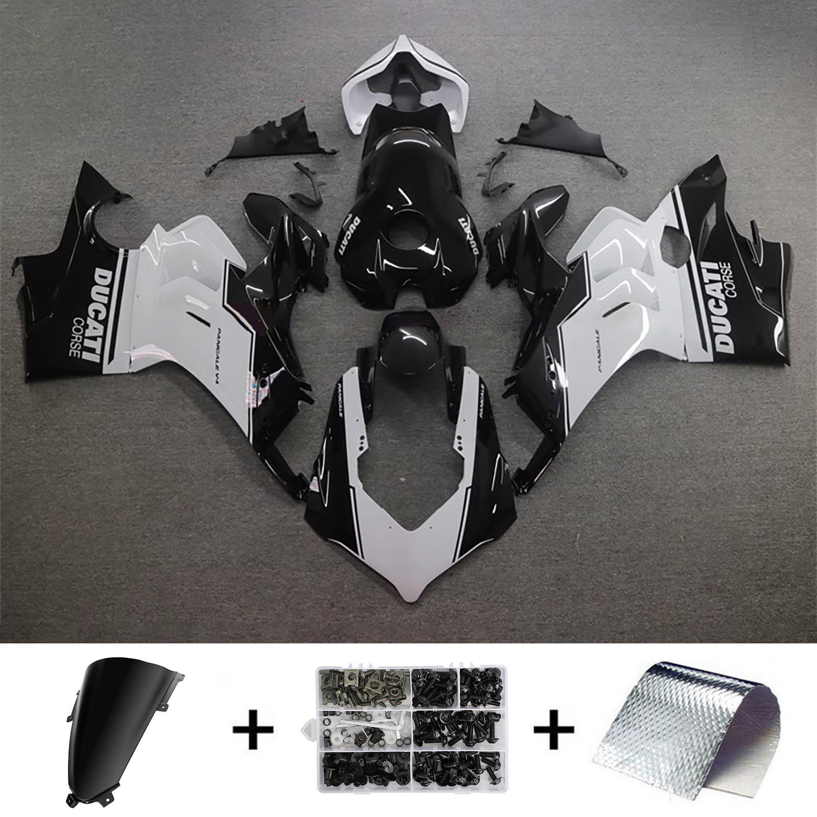 Amotopart Ducati 20-21 V4 V4S Kit di carenatura bianca nera lucida