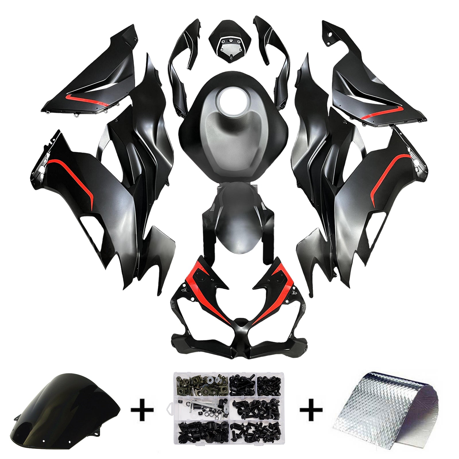 Amotopart 2019-2023 Kawasaki ZX6R Light Red Matte Black Fairing Kit
