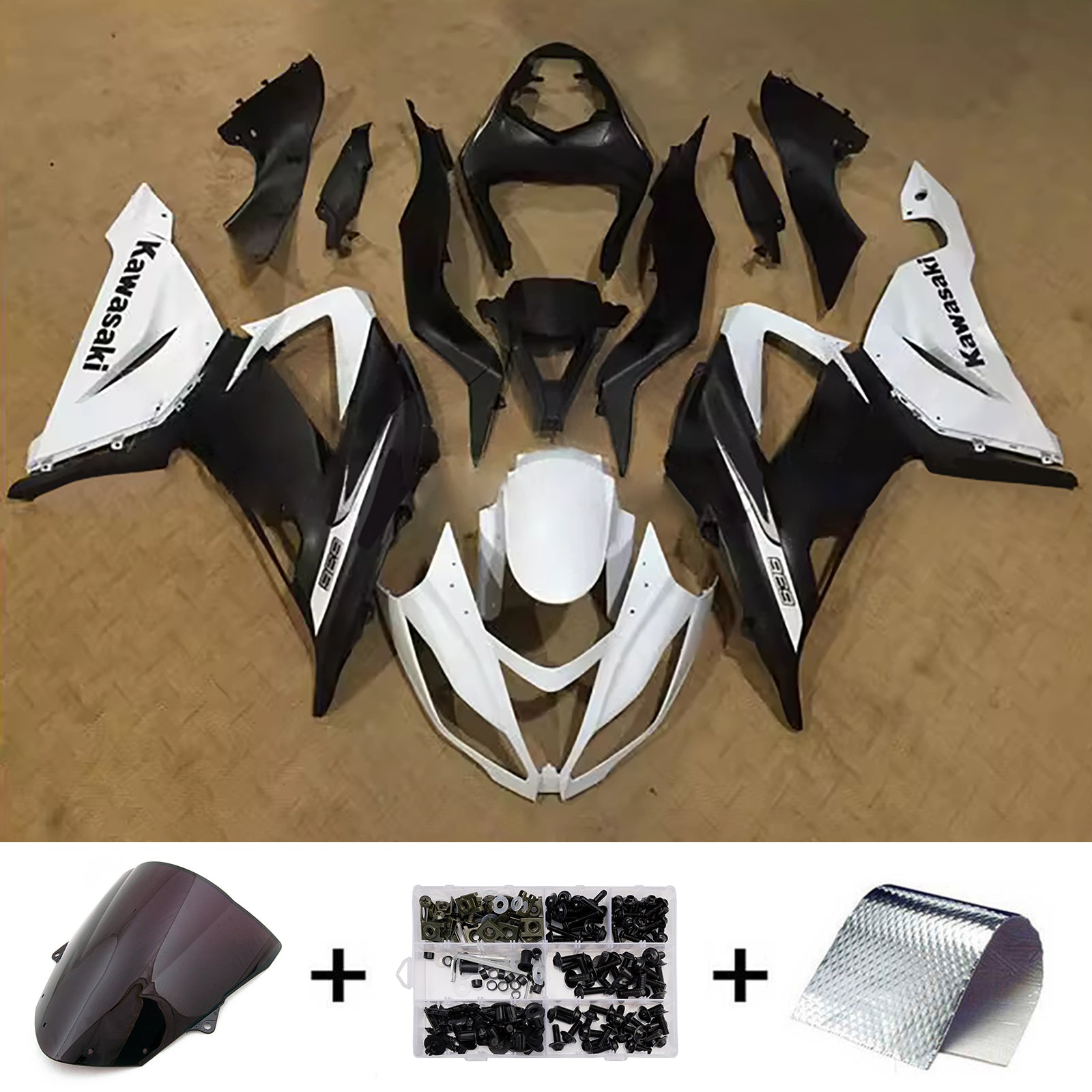 Amotopart 2013-2018 Kawasaki ZX6R 636 Black & White Fairing Kit