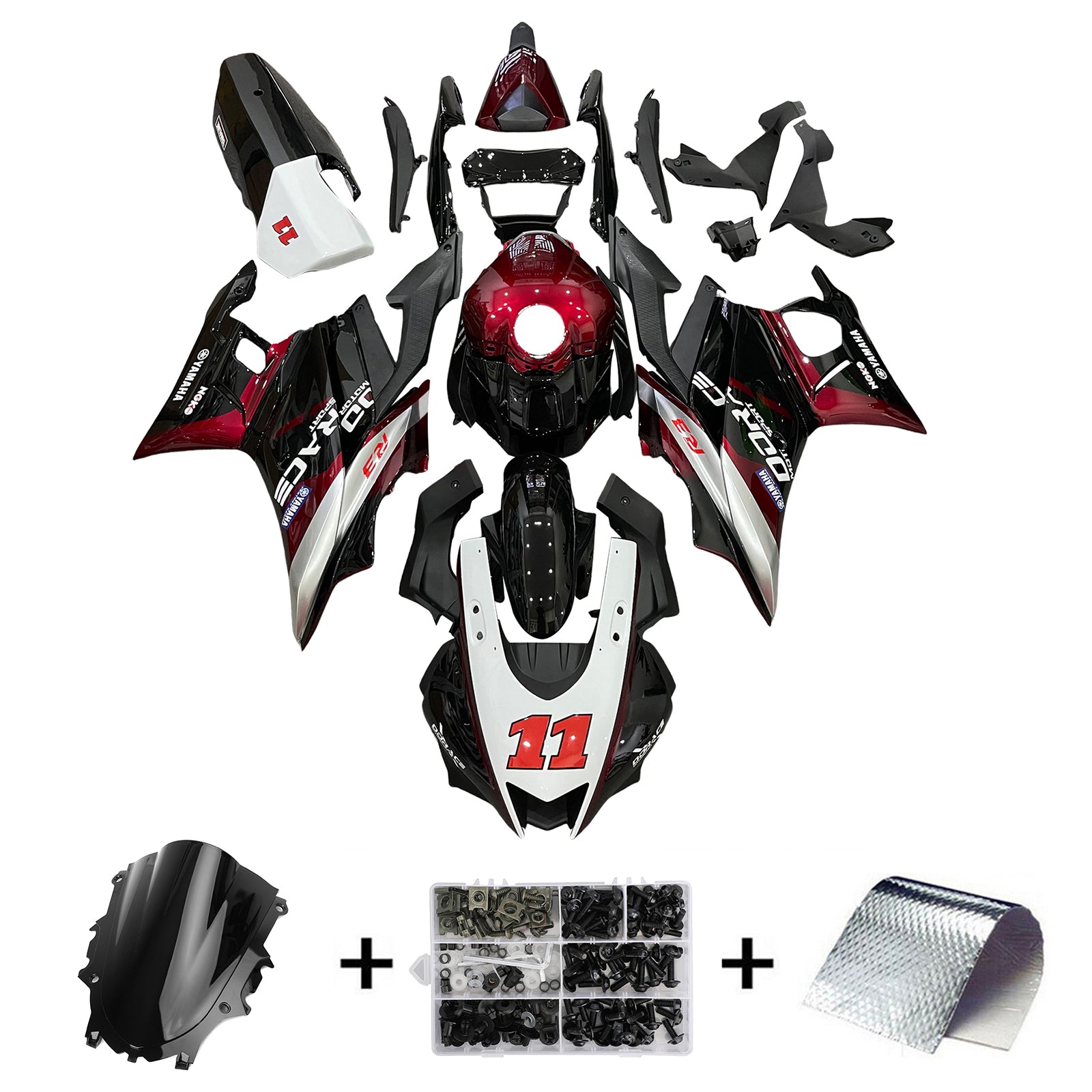 Amotopart Yamaha 2019-2021 YZF R3/YZF R25 RED & BLACK STILO3 KIT