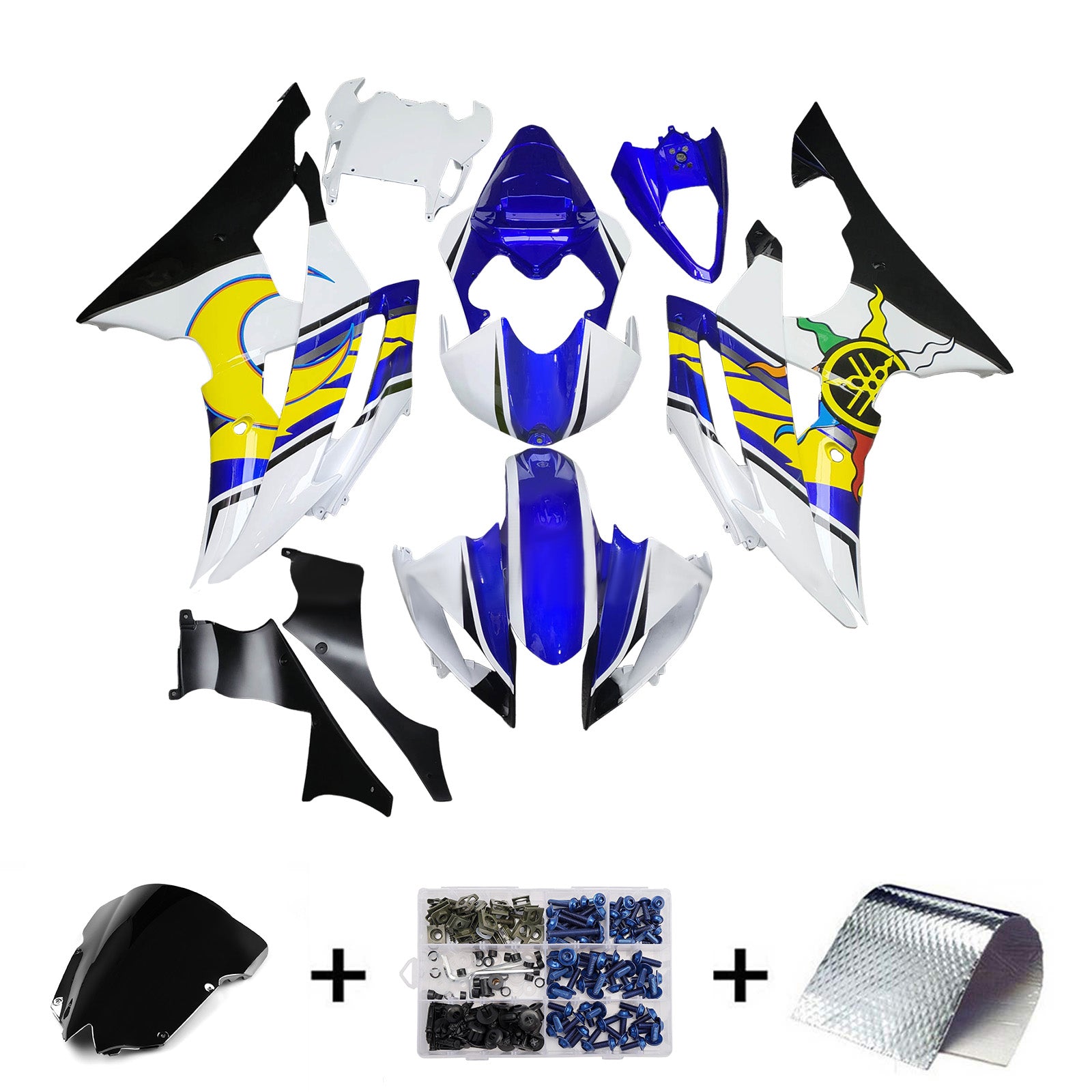 Amotopart 2008-2016 Yamaha YZF-R6 Blue & White Fairing Kit
