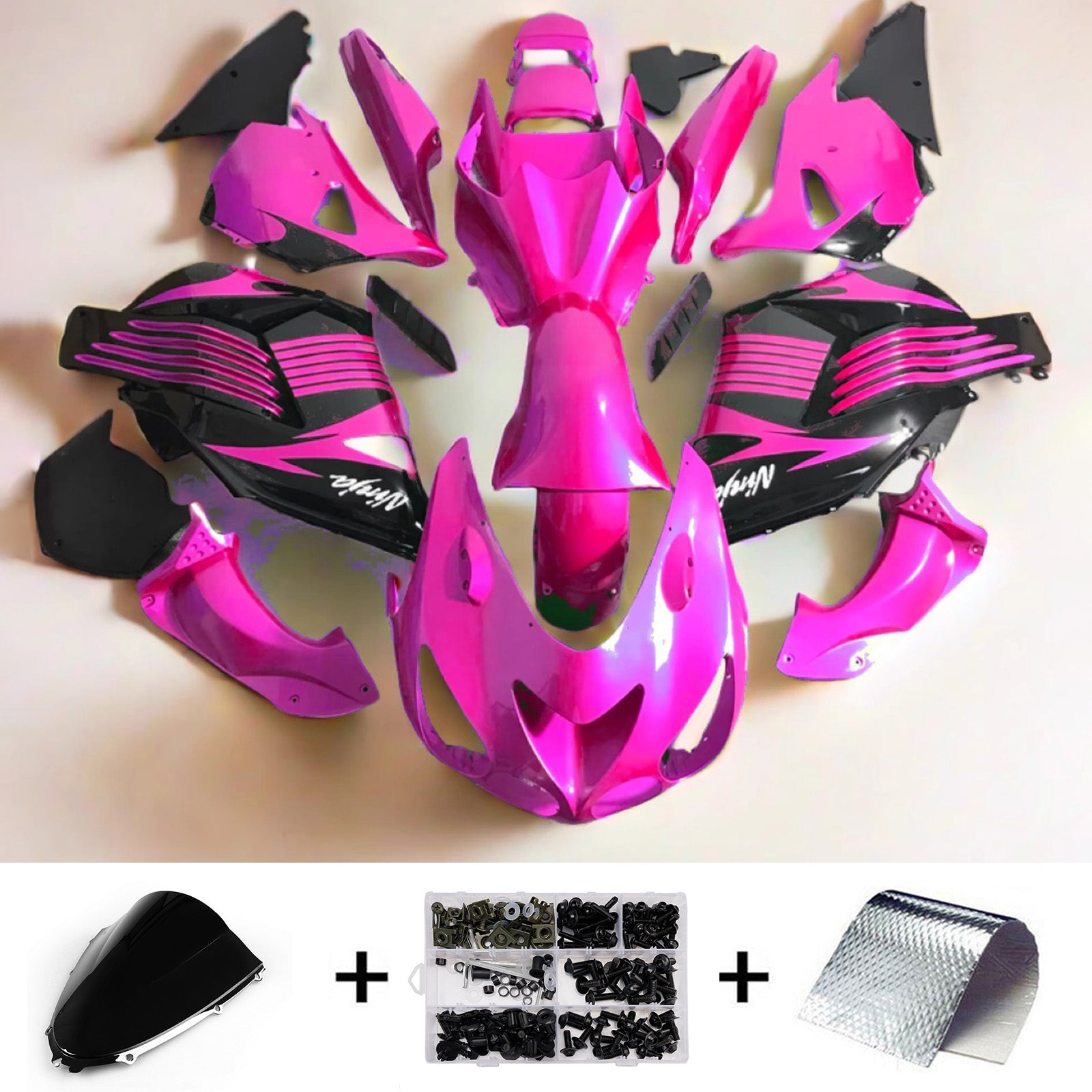 Amotopart 2006-2011 Kawasaki ZX14R ZZR1400 Purple Black Fairing Kit