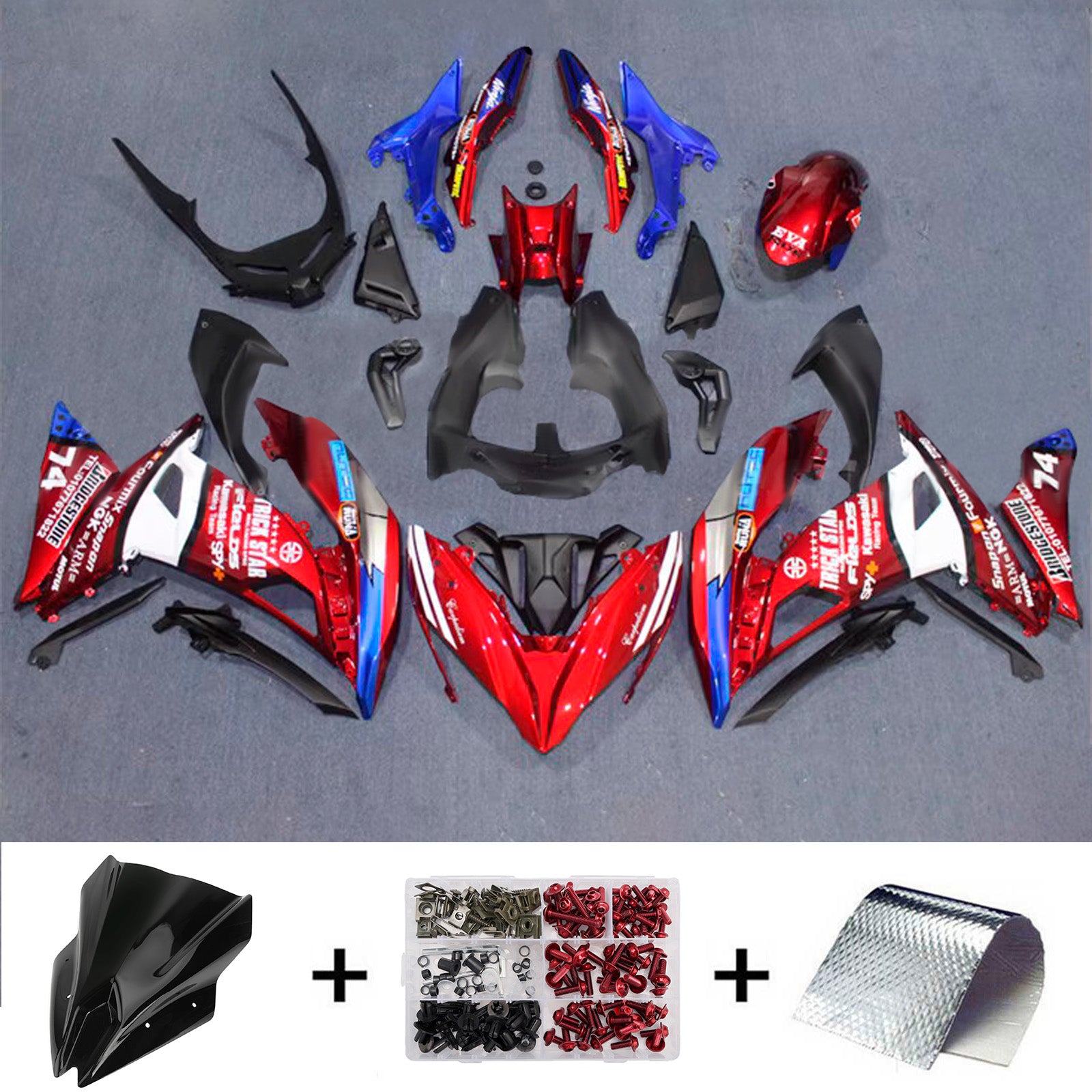 Amotopart 2017-2019 Kawasaki ER6F/Ninja650R Red Blue White Fairing Kit