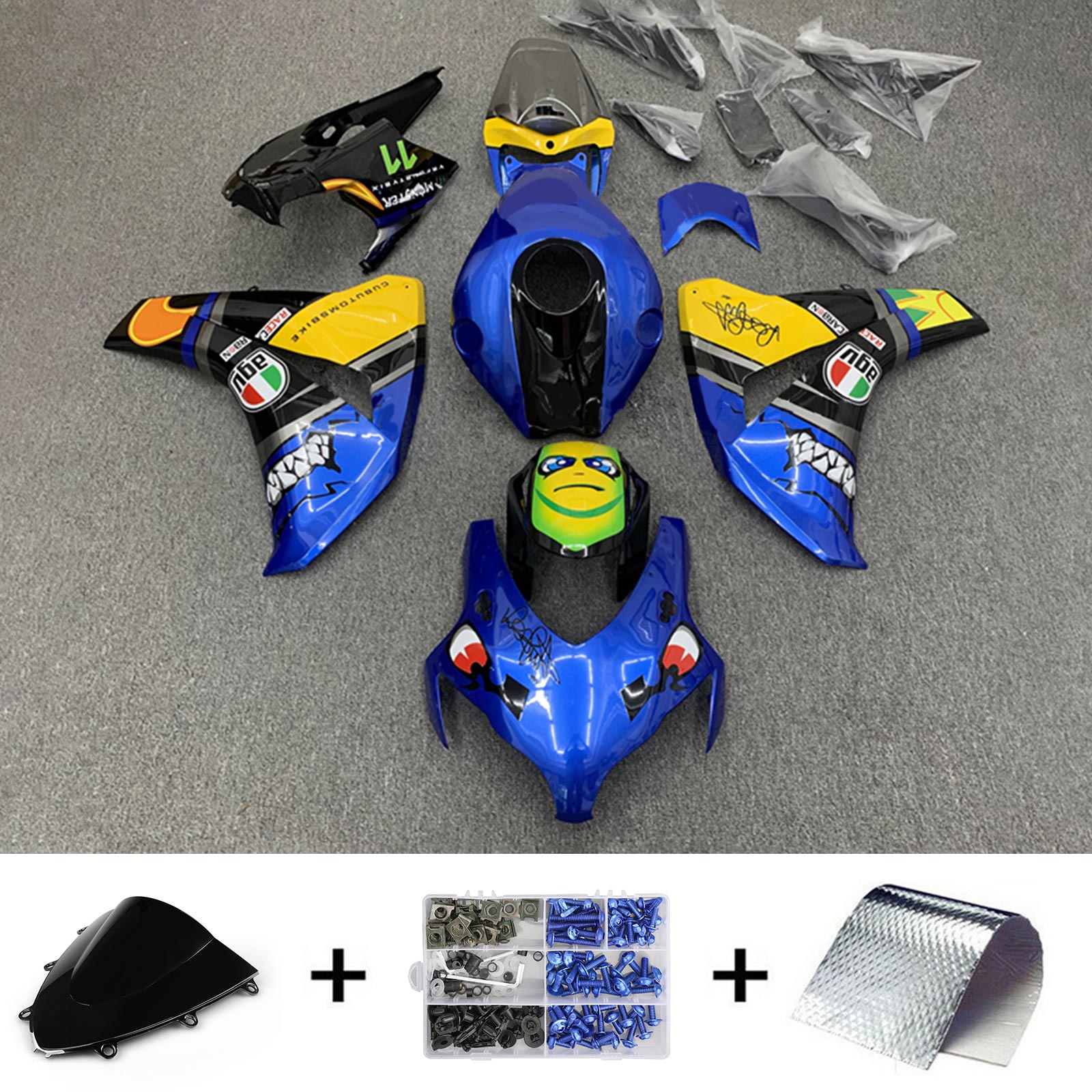 Amotopart Honda CBR1000RR Bleu 2008-2011&Kit de carénage jaune