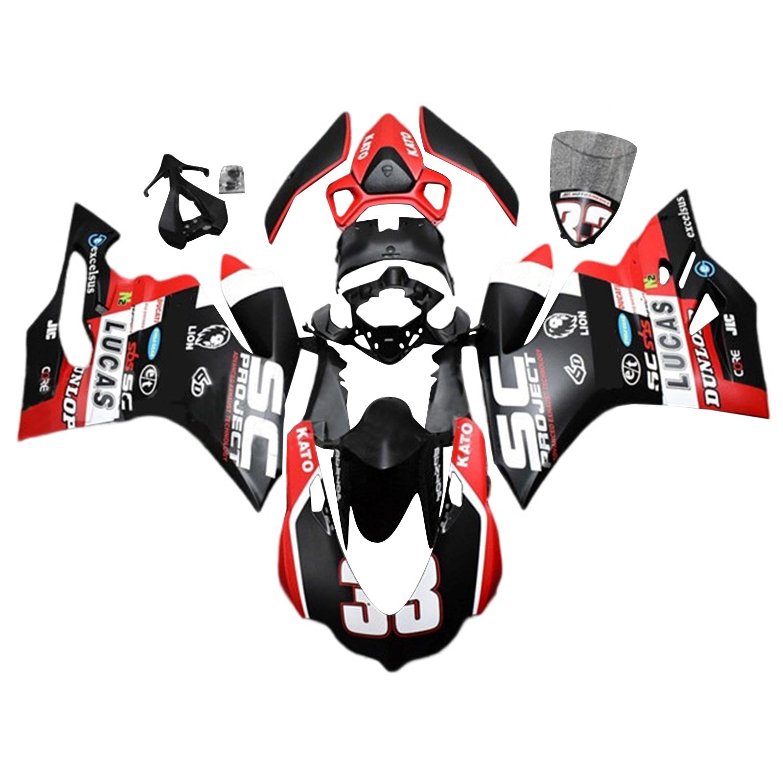 Amotopart 2015-2020 Ducati 959 Black Red with Decals Fairing Kit