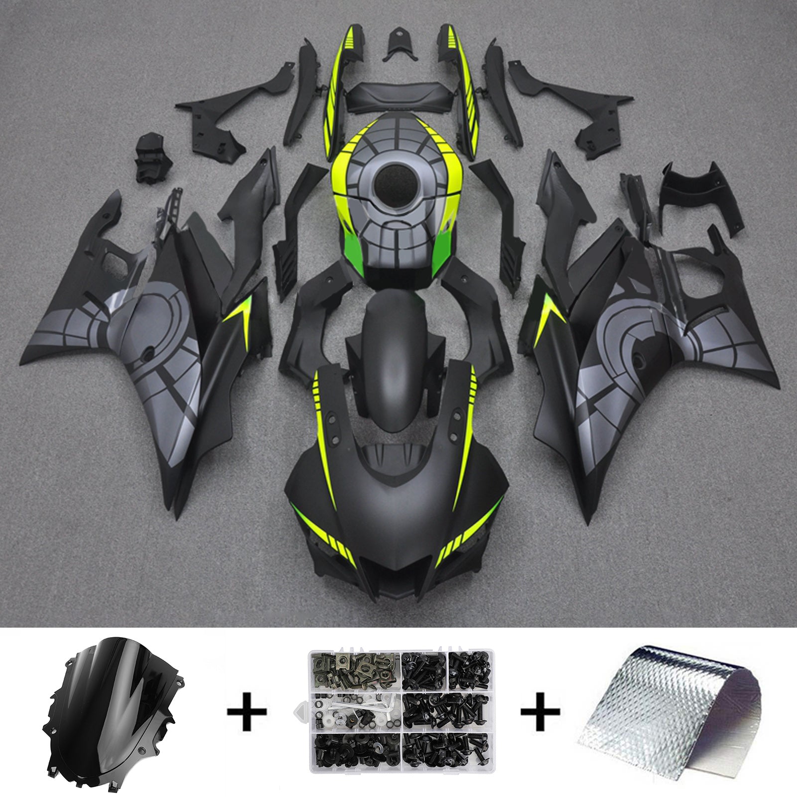 Amotopart 2019-2021 Yamaha YZF-R3 R25 Matte Black Yellow Fairing Kit
