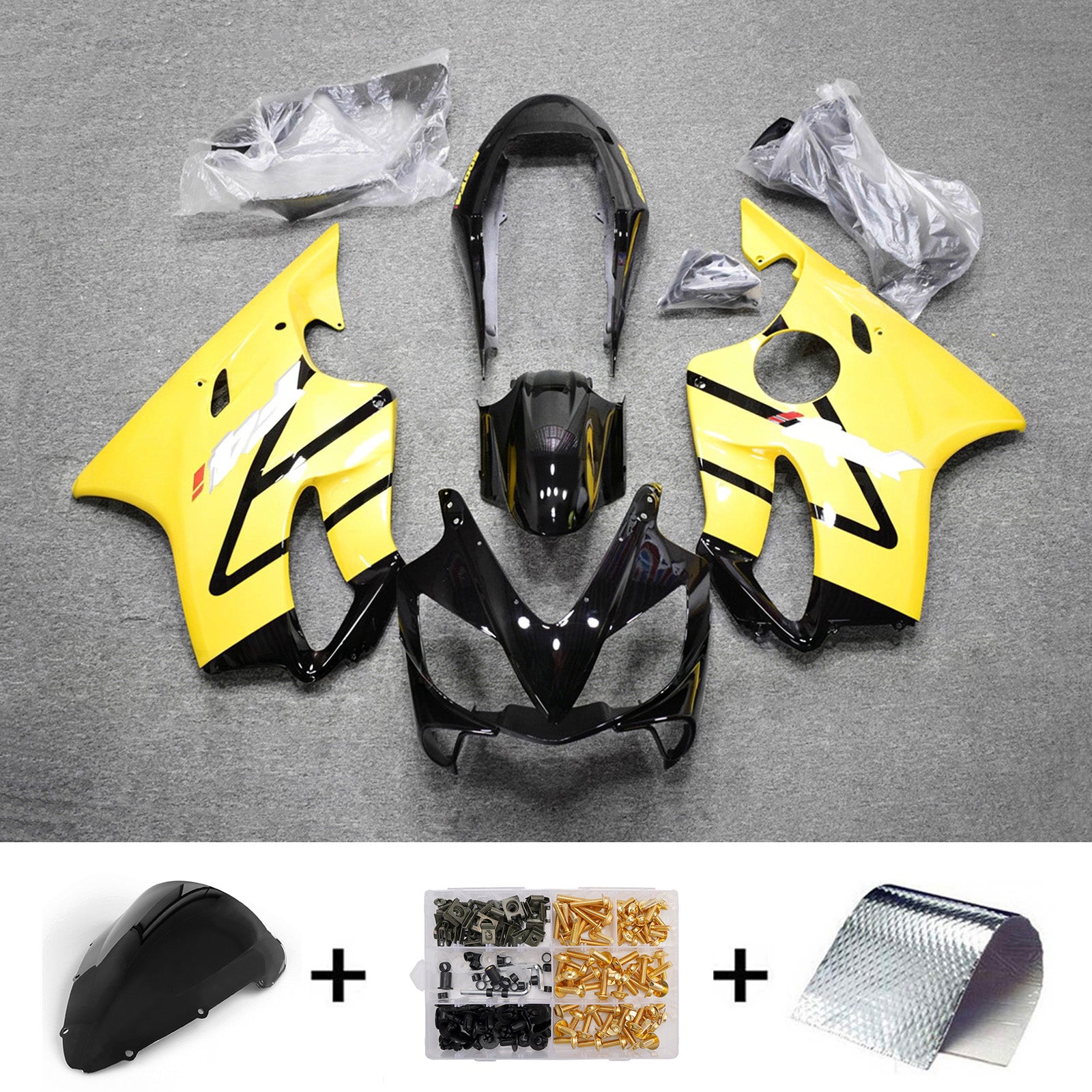 Amotopart 2004–2007 Honda CBR600 F4i Schwarz/Gelb Verkleidungsset