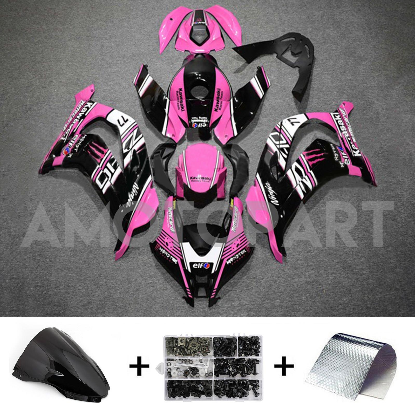 Amotopart 2016-2020 Kawasaki ZX10R Pink & Black Fairing Kit