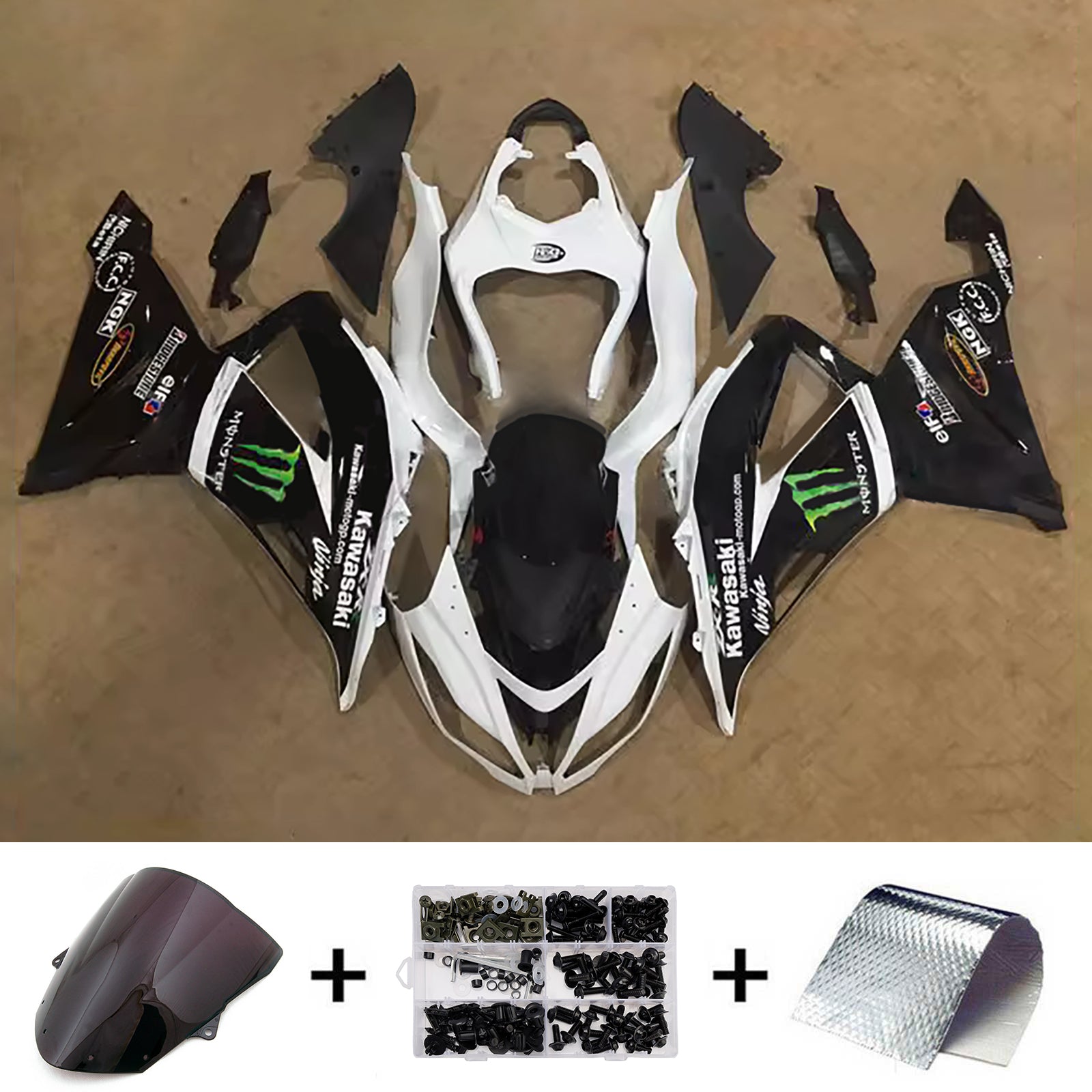 Amotopart 2013-2018 Kawasaki ZX6R 636 Black & White Fairing Kit