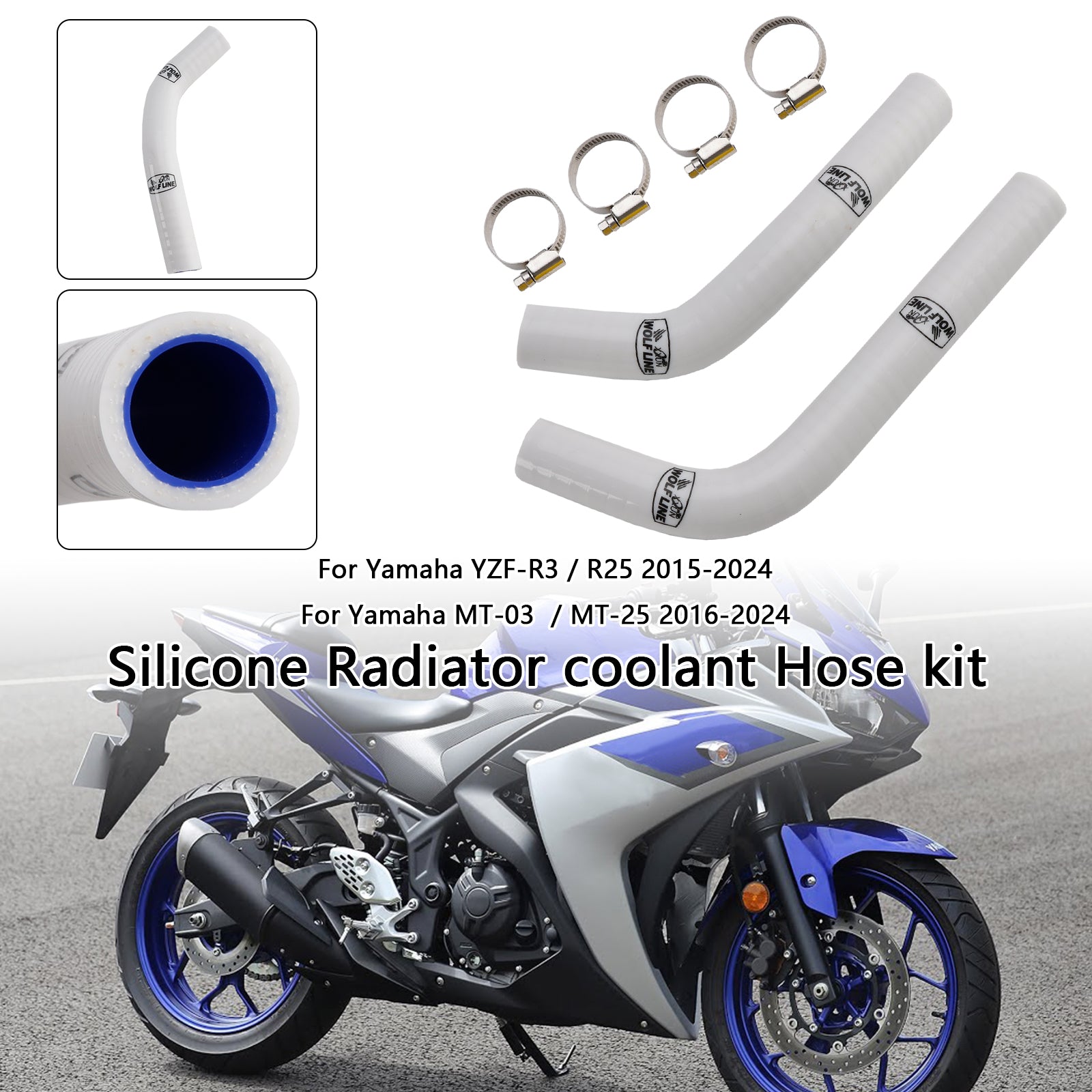 2015-2024 Yamaha MT-03 MT-25 YZF R3 R25 Mangueira de resfriador de radiador de silicone R25