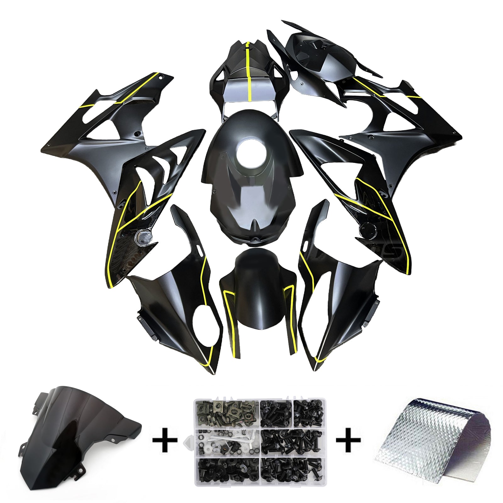 Amotopart 2017-2018 BMW S1000RR MATTE Zwarte gele lijnen Kitkit