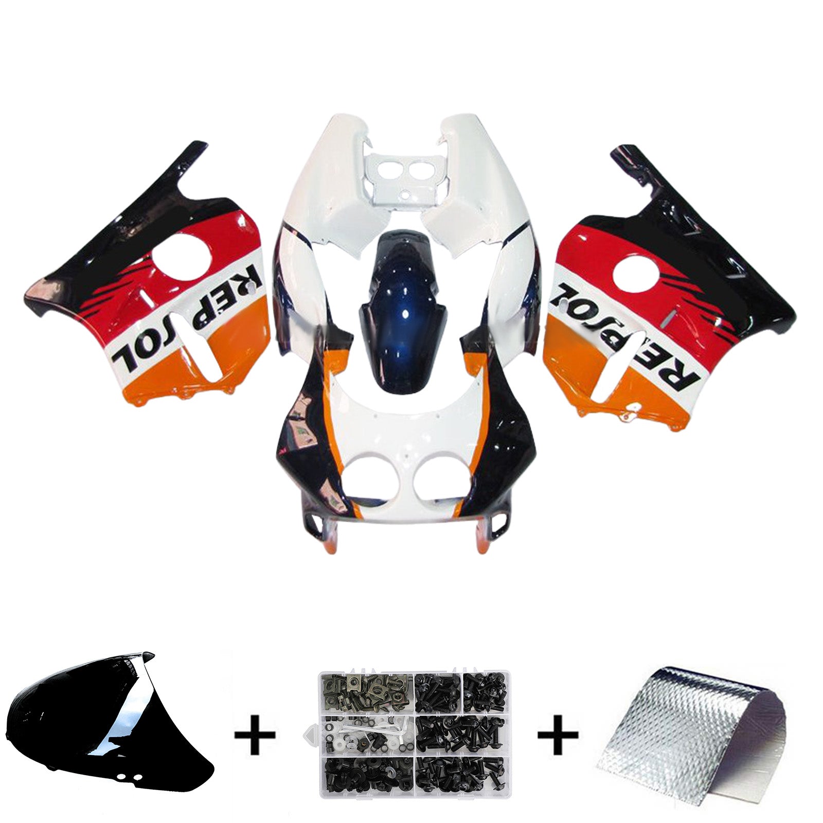 Amotopart 1990-1998 Honda CBR250RR MC22 White Black Oragne Line Fairing Kit