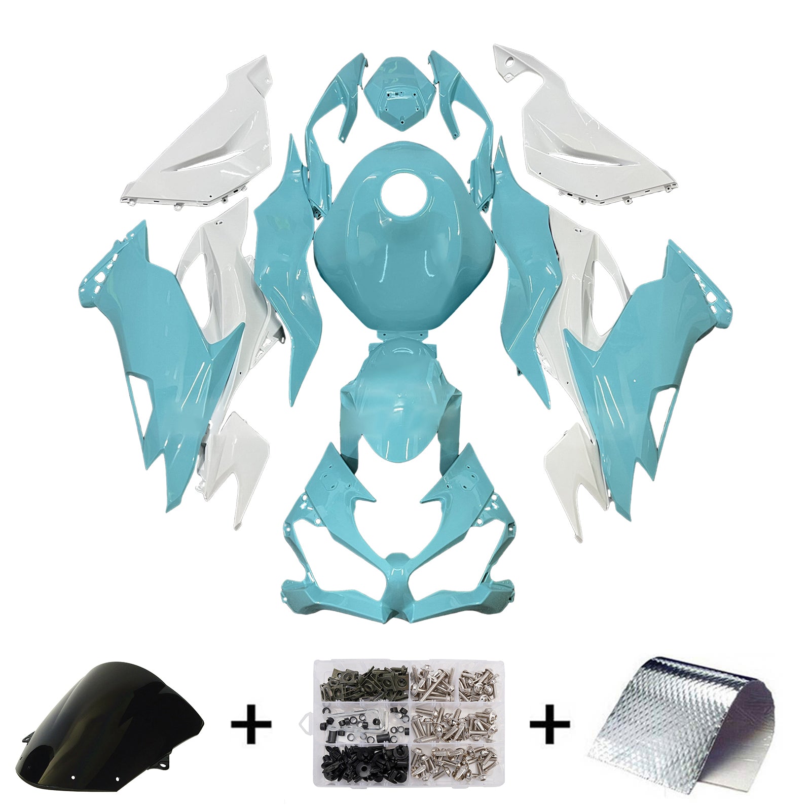 Amotopart 2019-2023 Kawasaki ZX6R White Light Blue Fairing Kit