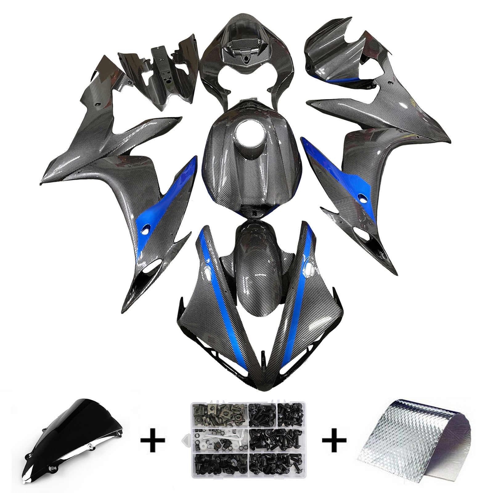 Amotopart 2004-2006 Yamaha YZF-R1 Carbon Fiber Blue Fairing Kit