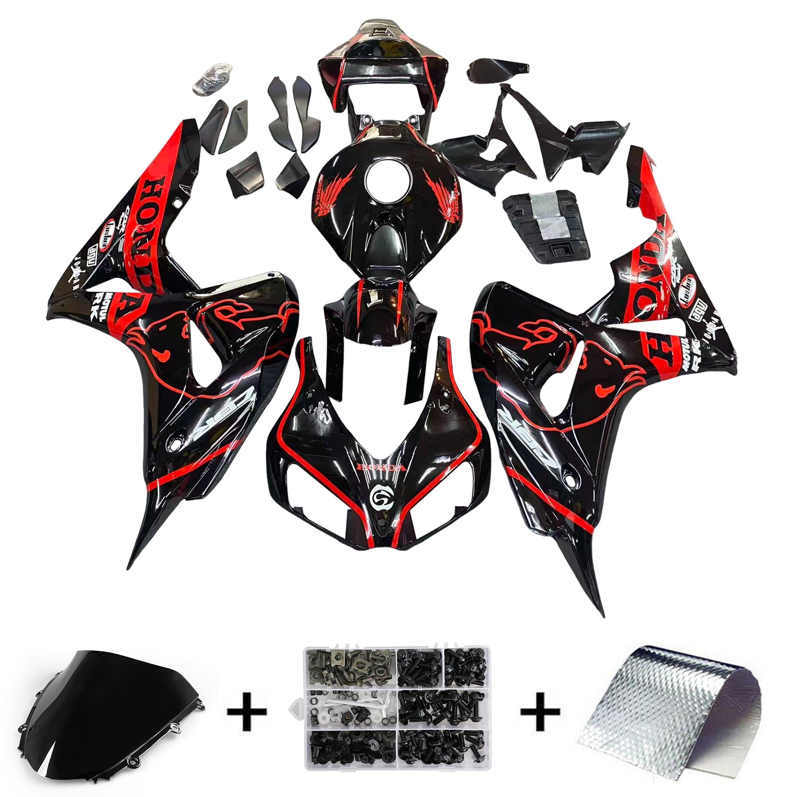 Amotopart 2006-2007 Honda CBR1000RR Black Red Fairing Kit