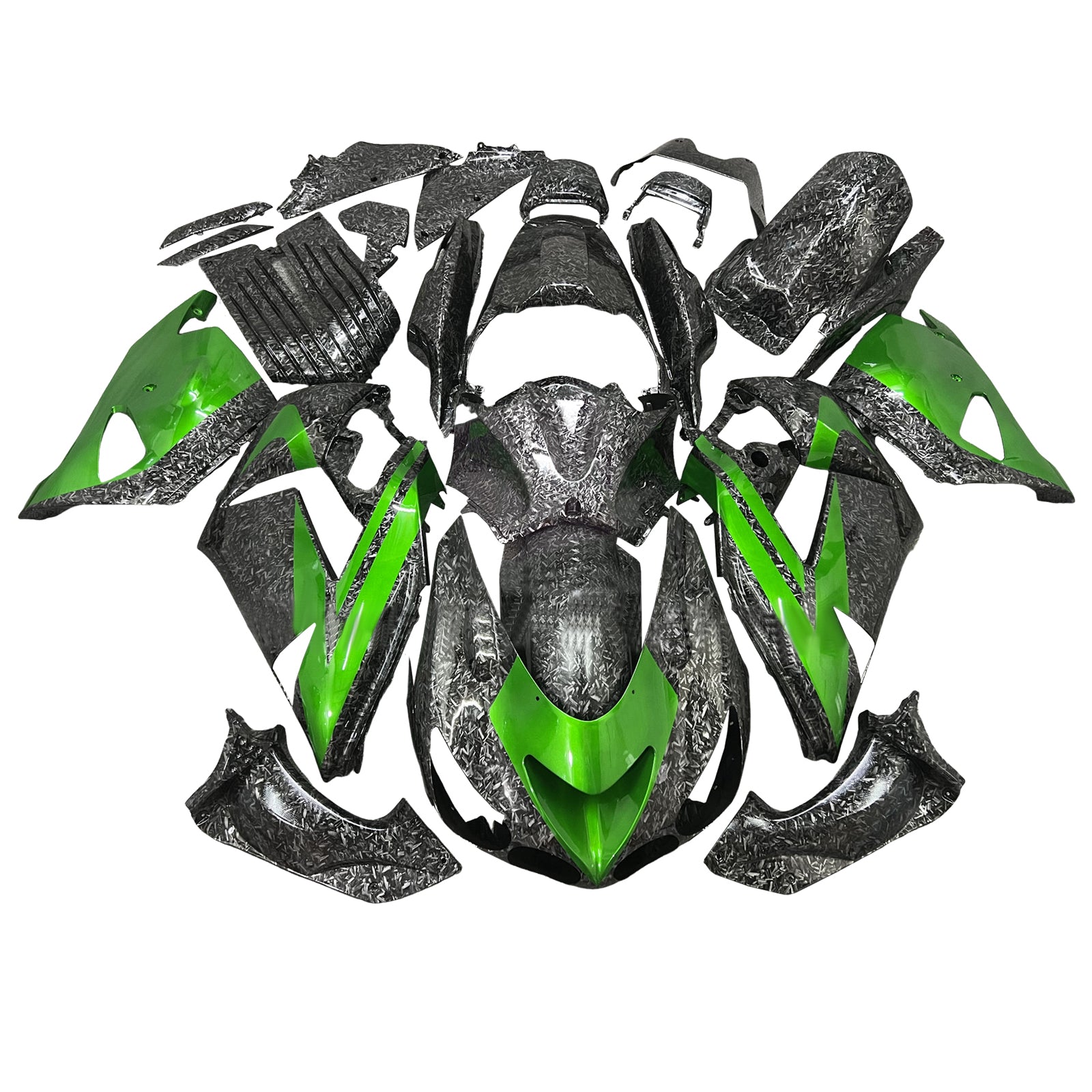 Amotopart 2006-2011 Kawasaki ZX14R ZZR1400 Green Forged Carbon Fiber Pattern Fairing Kit