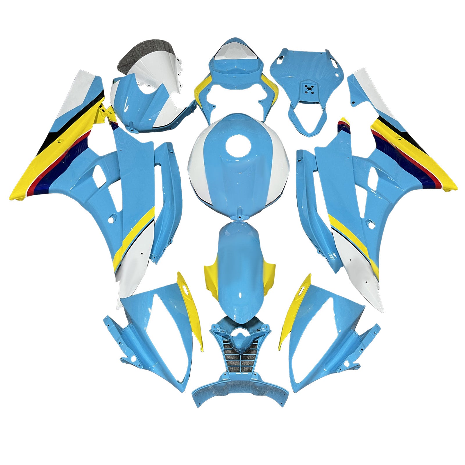Amotopart 2006-2007 Yamaha YZF-R6 Blue & White Fairing Kit