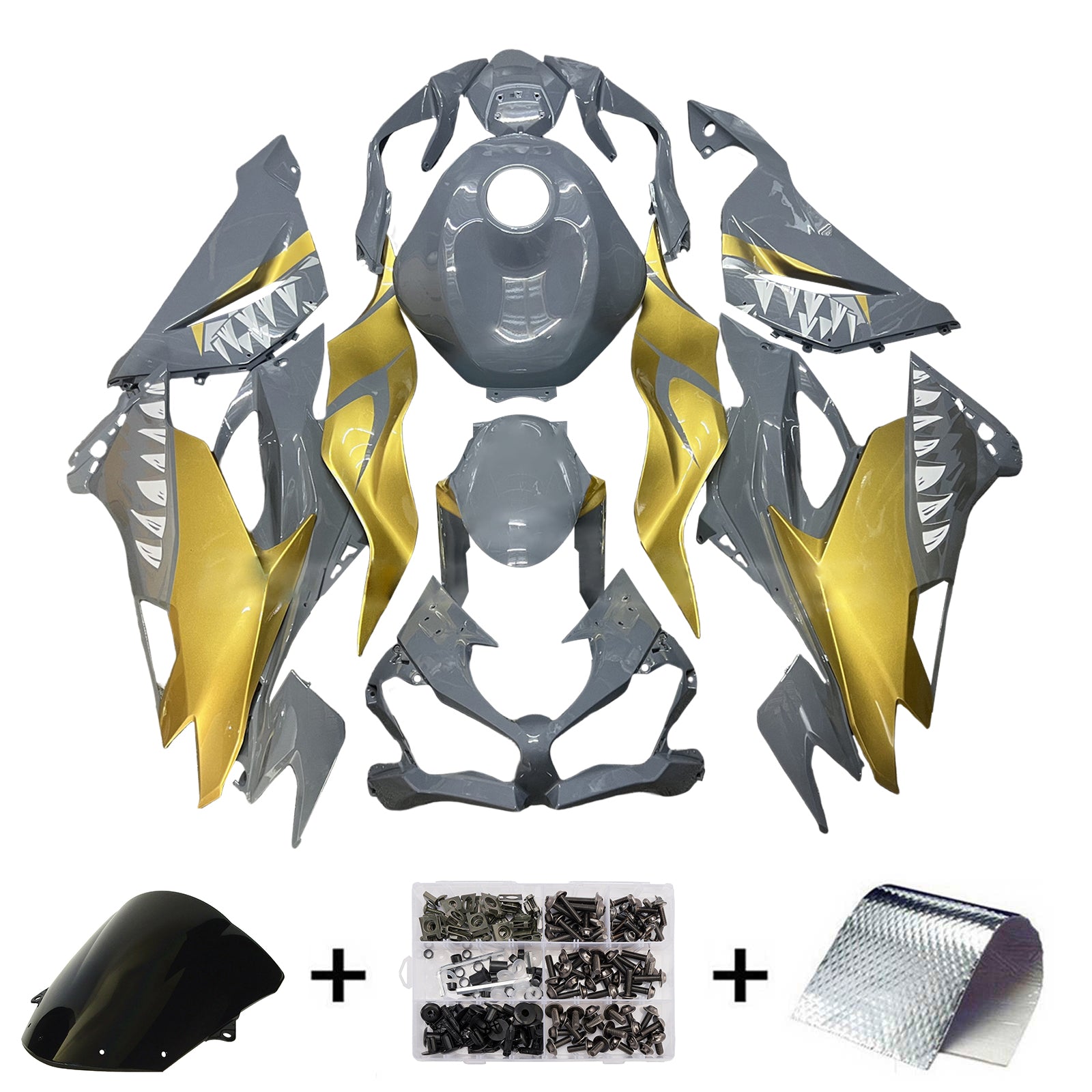 Amotopart 2019-2023 Kawasaki ZX6R Gold Gray Fairing Kit