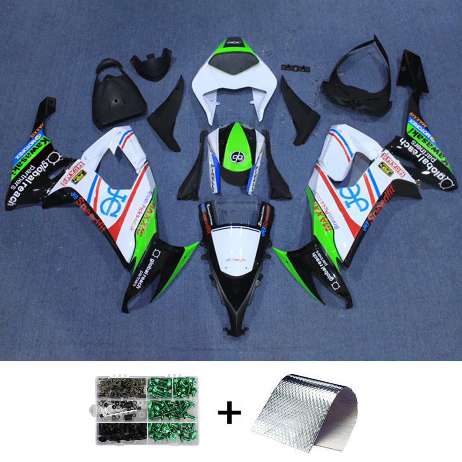 Amotopart 2008-2010 Kawasaki ZX10R Green & White Style3 Fairing Kit