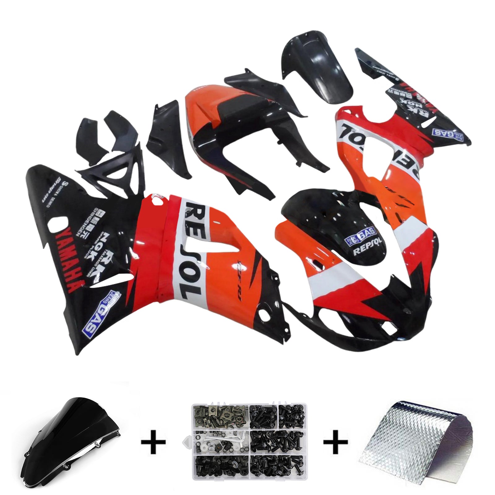 Amotopart 2000-2001 Yamaha YZF 1000 R1 Black White Orange Fairing Kit